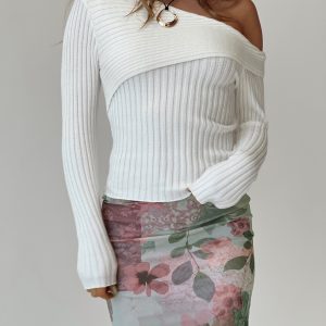 Jaybell Cold Shoulder Sweater White