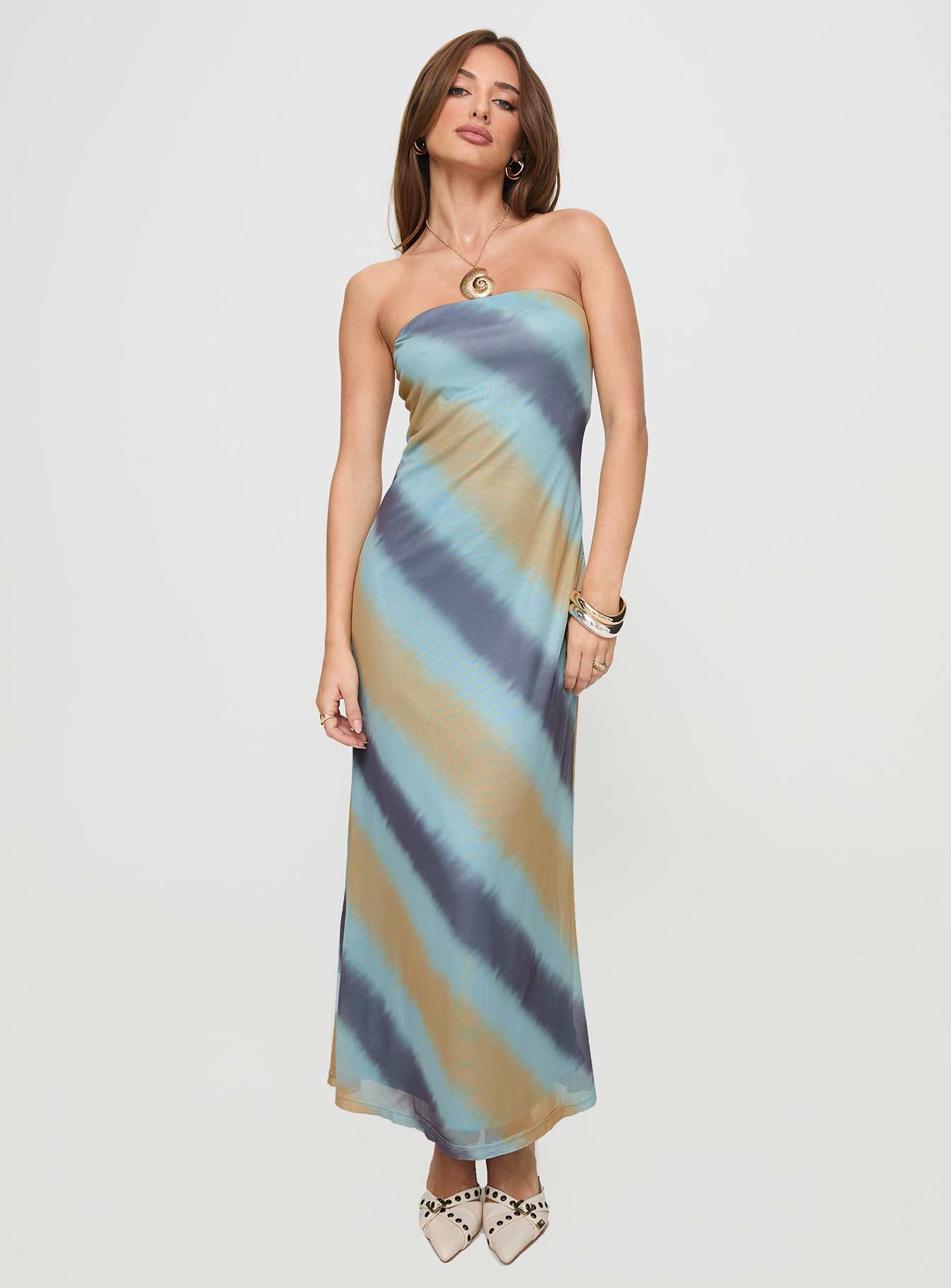 Celik Strapless Maxi Dress Blue / Brown - Image 3