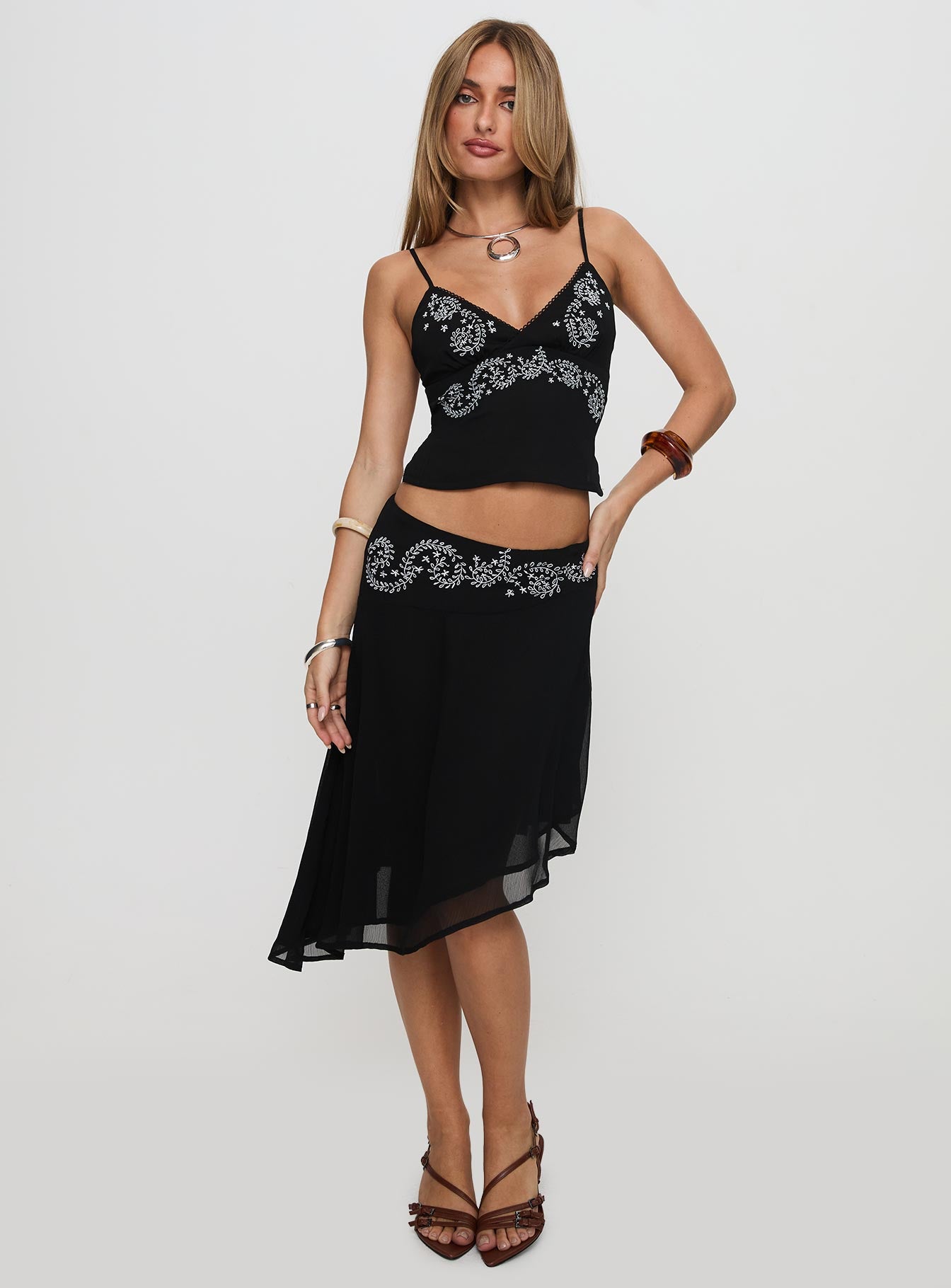 Pappilion Asymmetrical Midi Skirt Black - Image 2