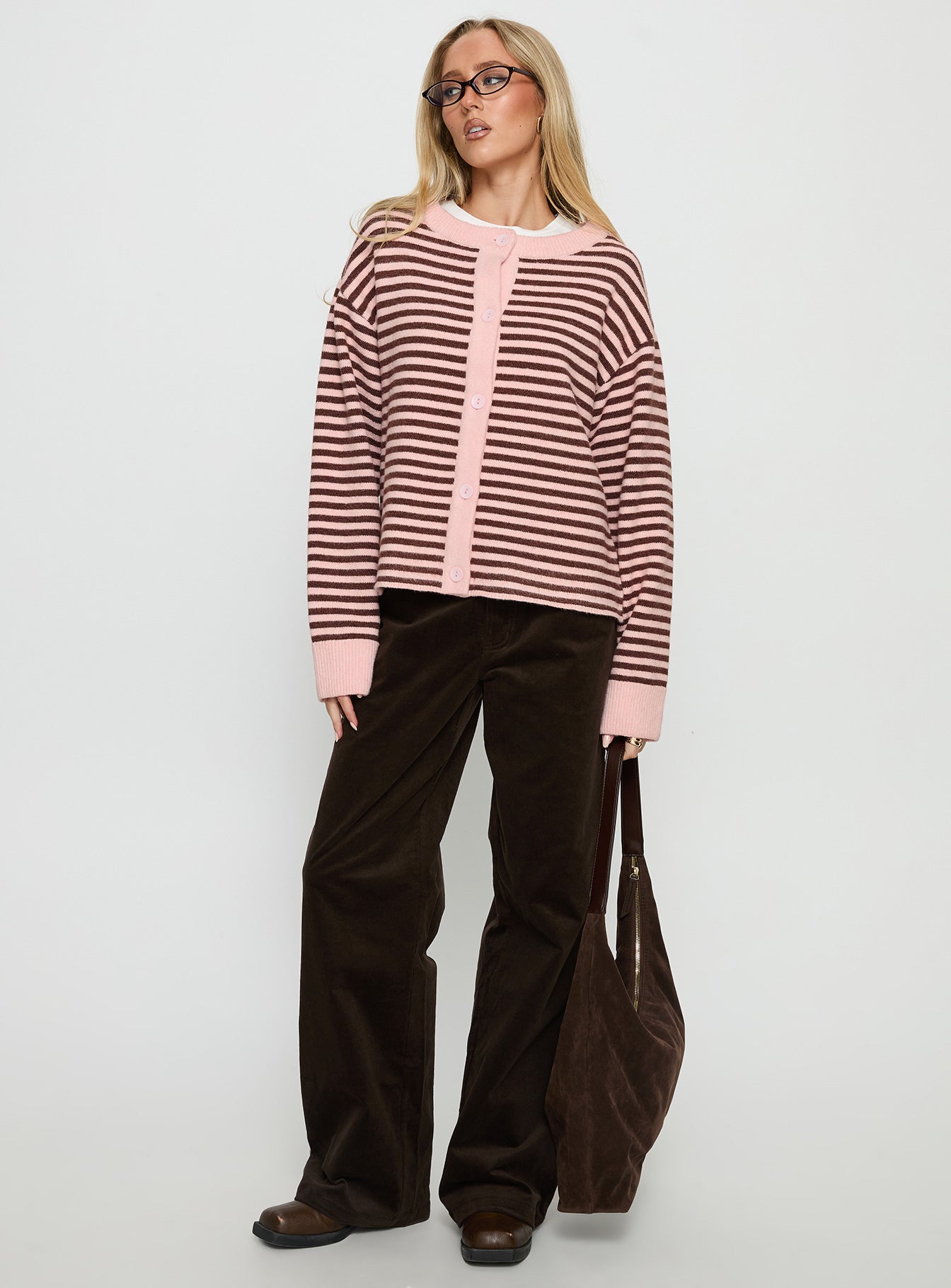 Darnelle Button Up Knit Cardigan Pink Stripe - Image 3