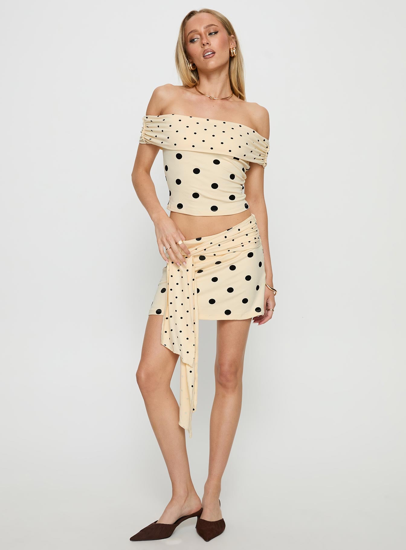 Aneira Off Shoulder Top Cream Polka - Image 3