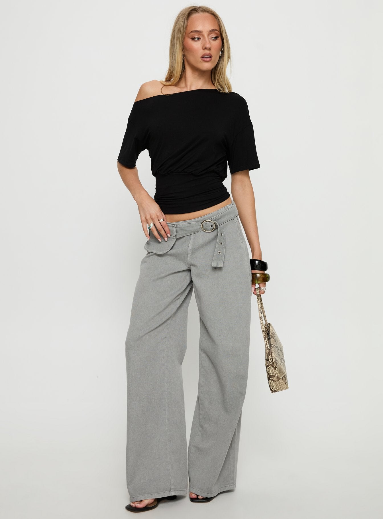 Ashlinn Off Shoulder Drapey Top Black - Image 3