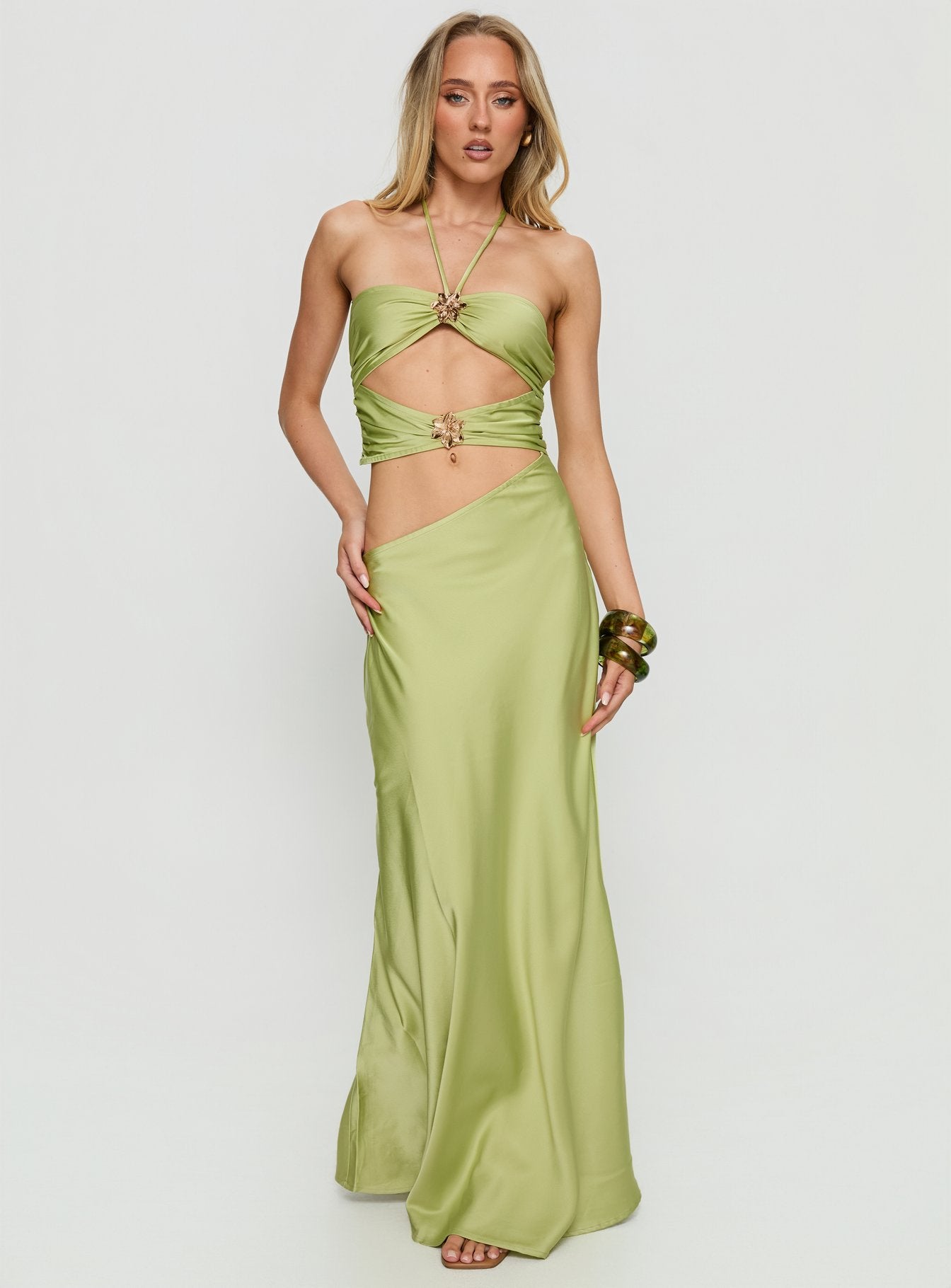 Morissa Halter Cut Out Maxi Dress Green - Image 3