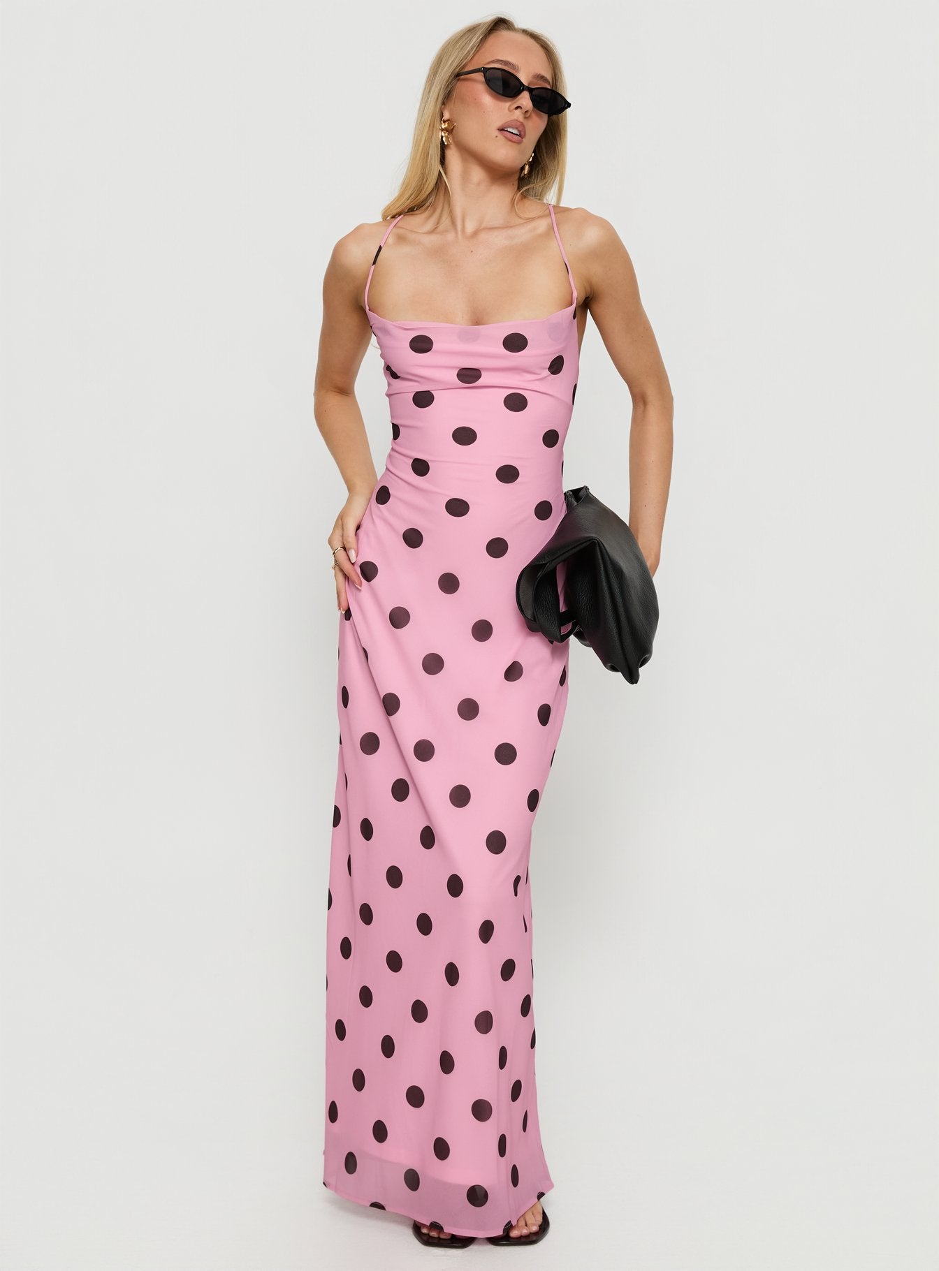 Celena Maxi Dress Pink / Brown Polka - Image 3