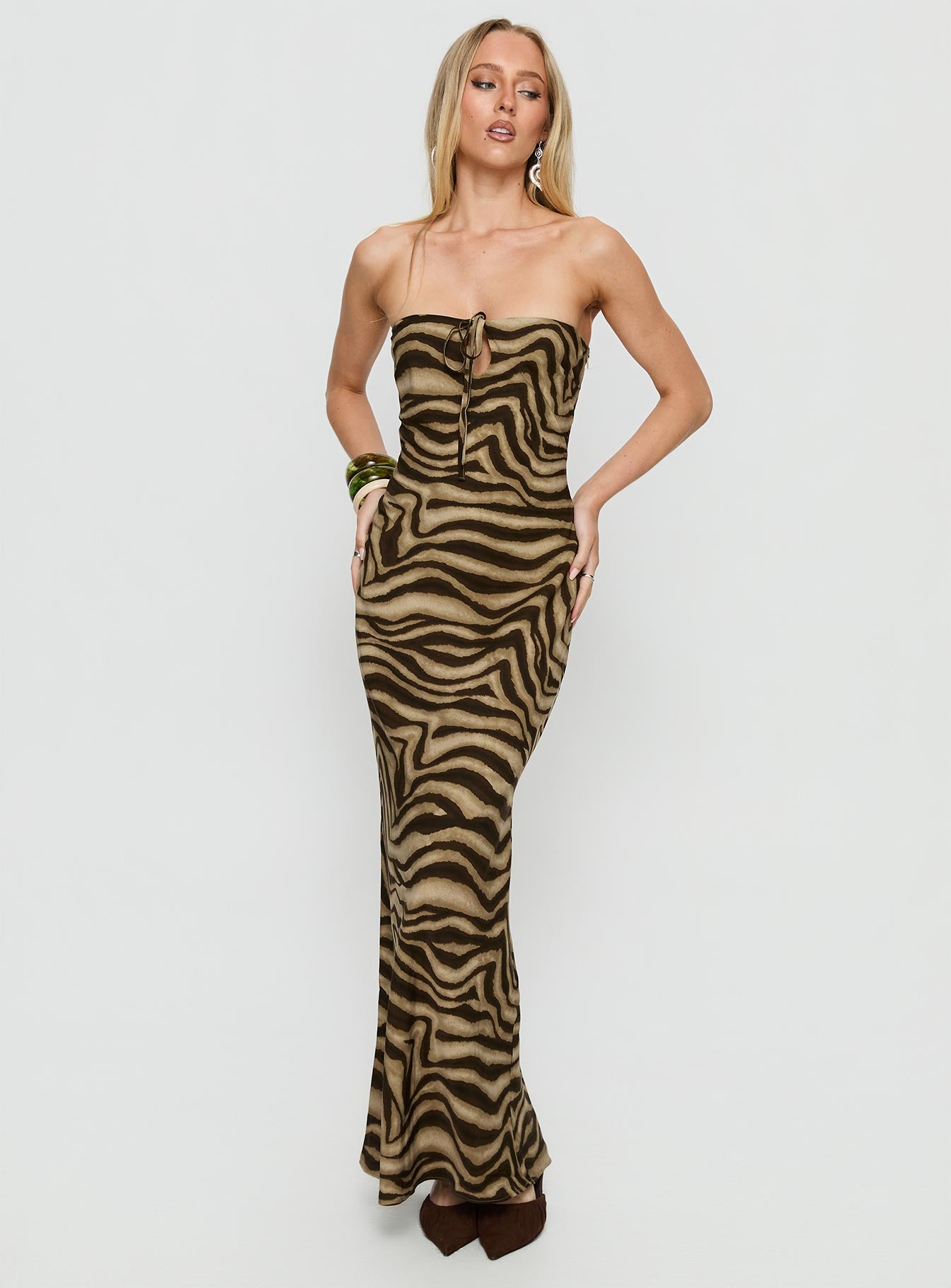 Carlina Halter Keyhole Maxi Dress Dark Zebra - Image 3
