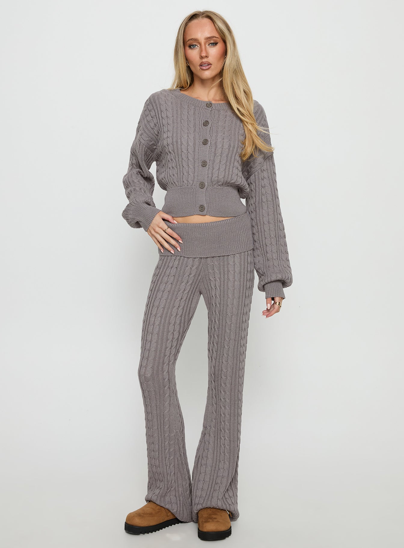 Baleigh Cable Knit Cardigan Grey - Image 3