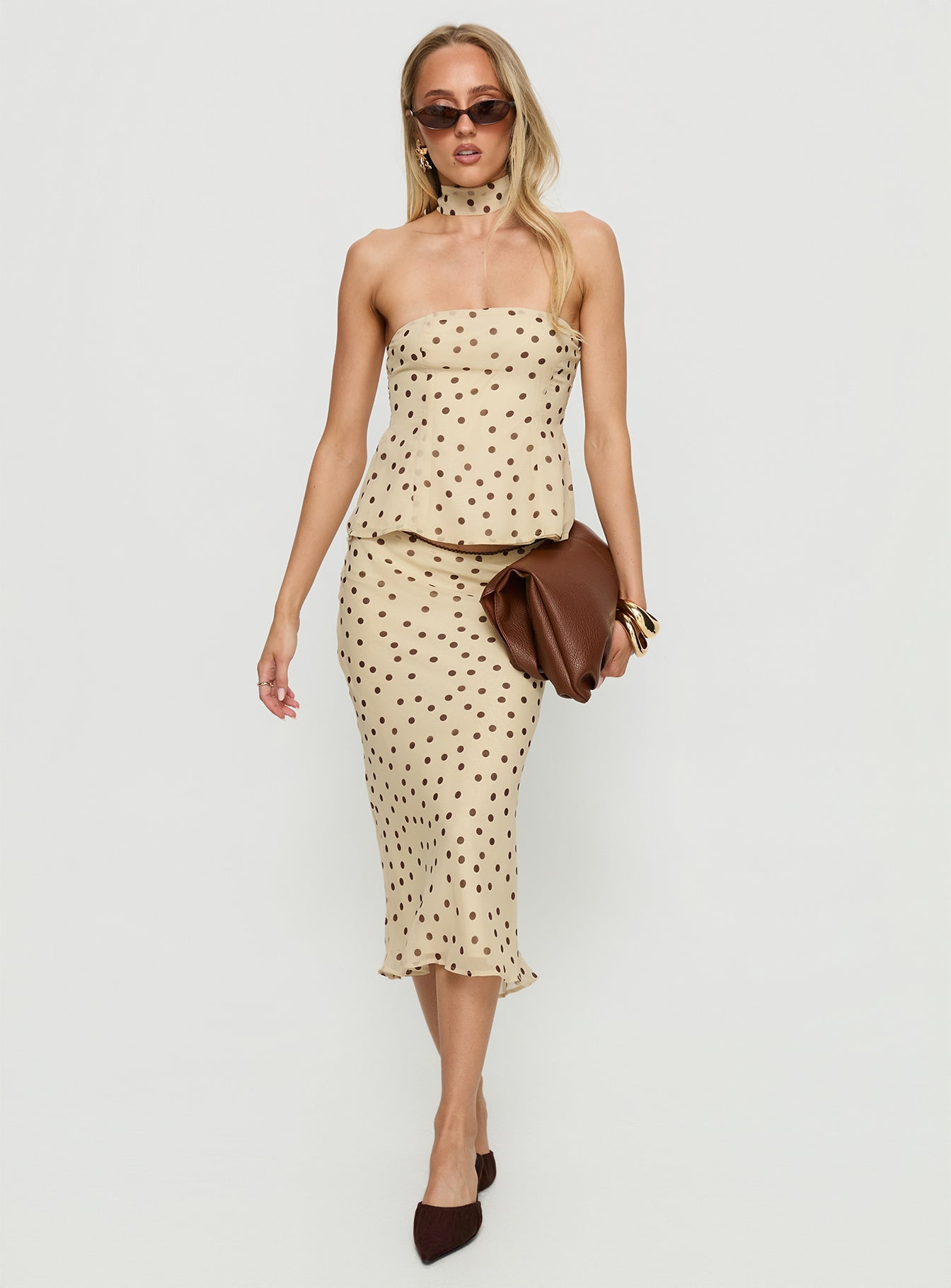 Sydni Midi Bias Cut Skirt Yellow / Chocolate Polka - Image 3