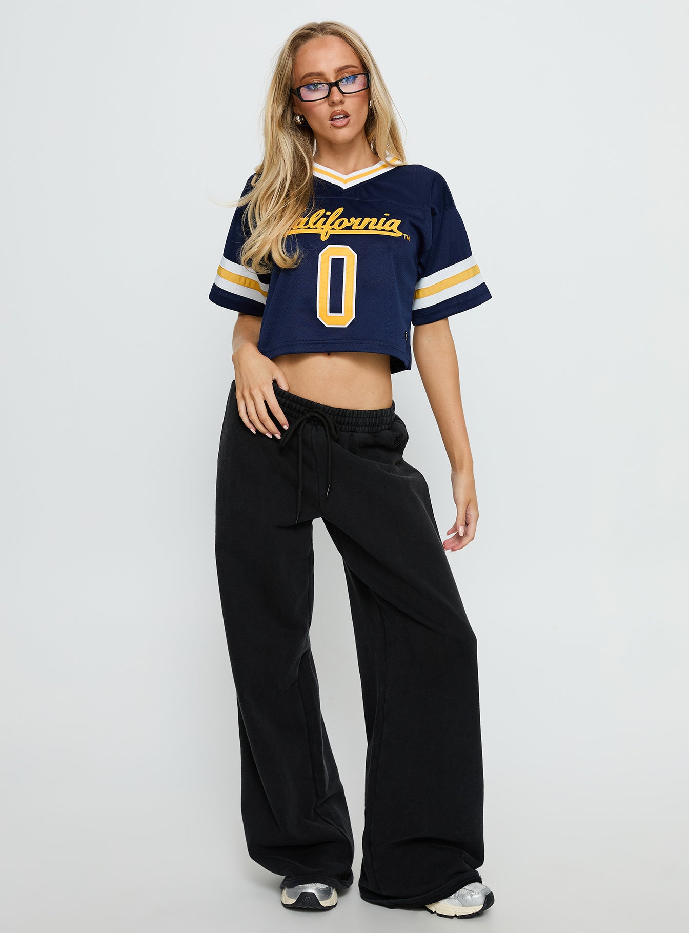 UC Berkeley Cropped Football Jersey Tee Blue - Image 3