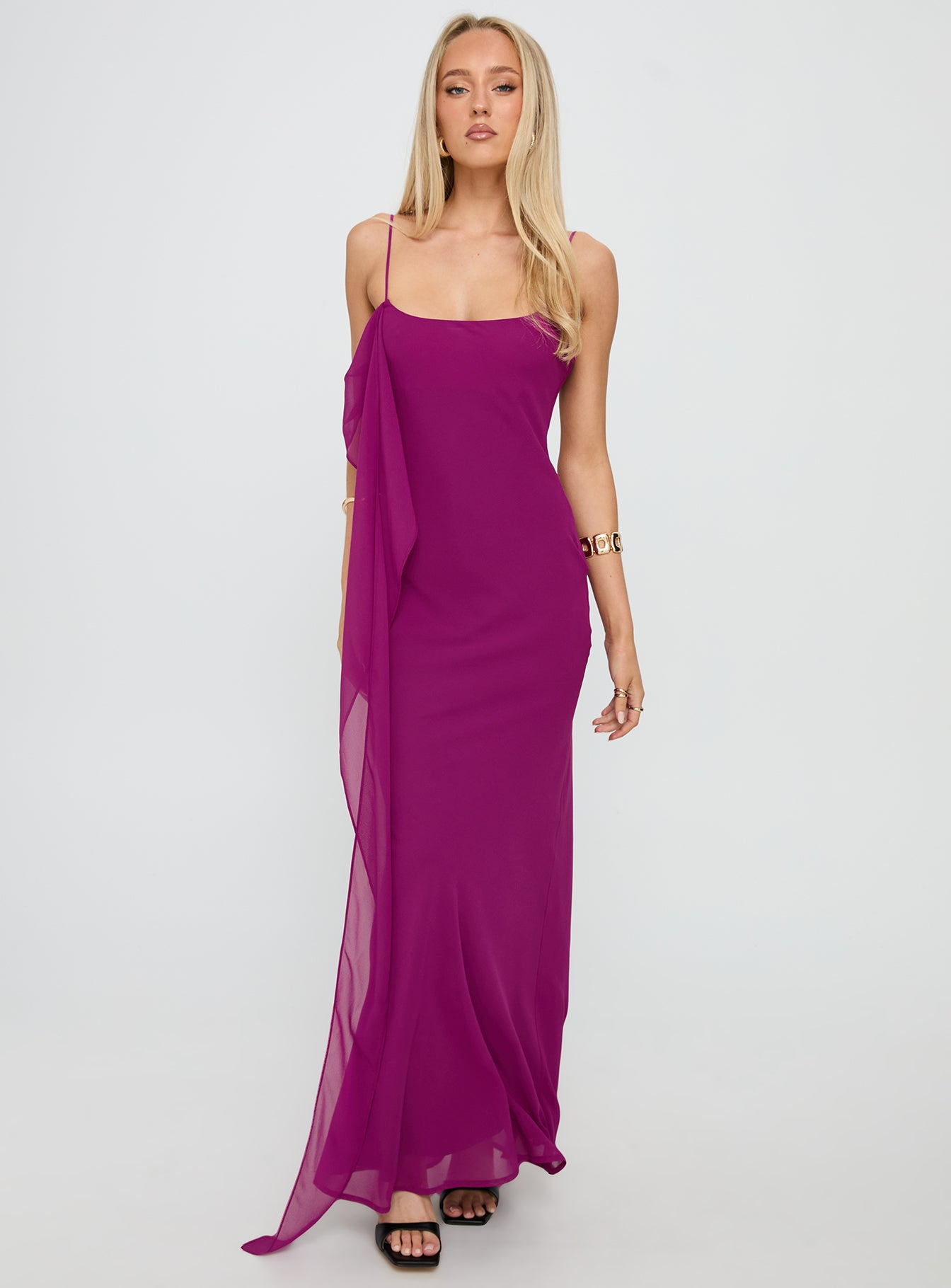 Syrina Cowl Neck Scarf Maxi Dress Berry - Image 3