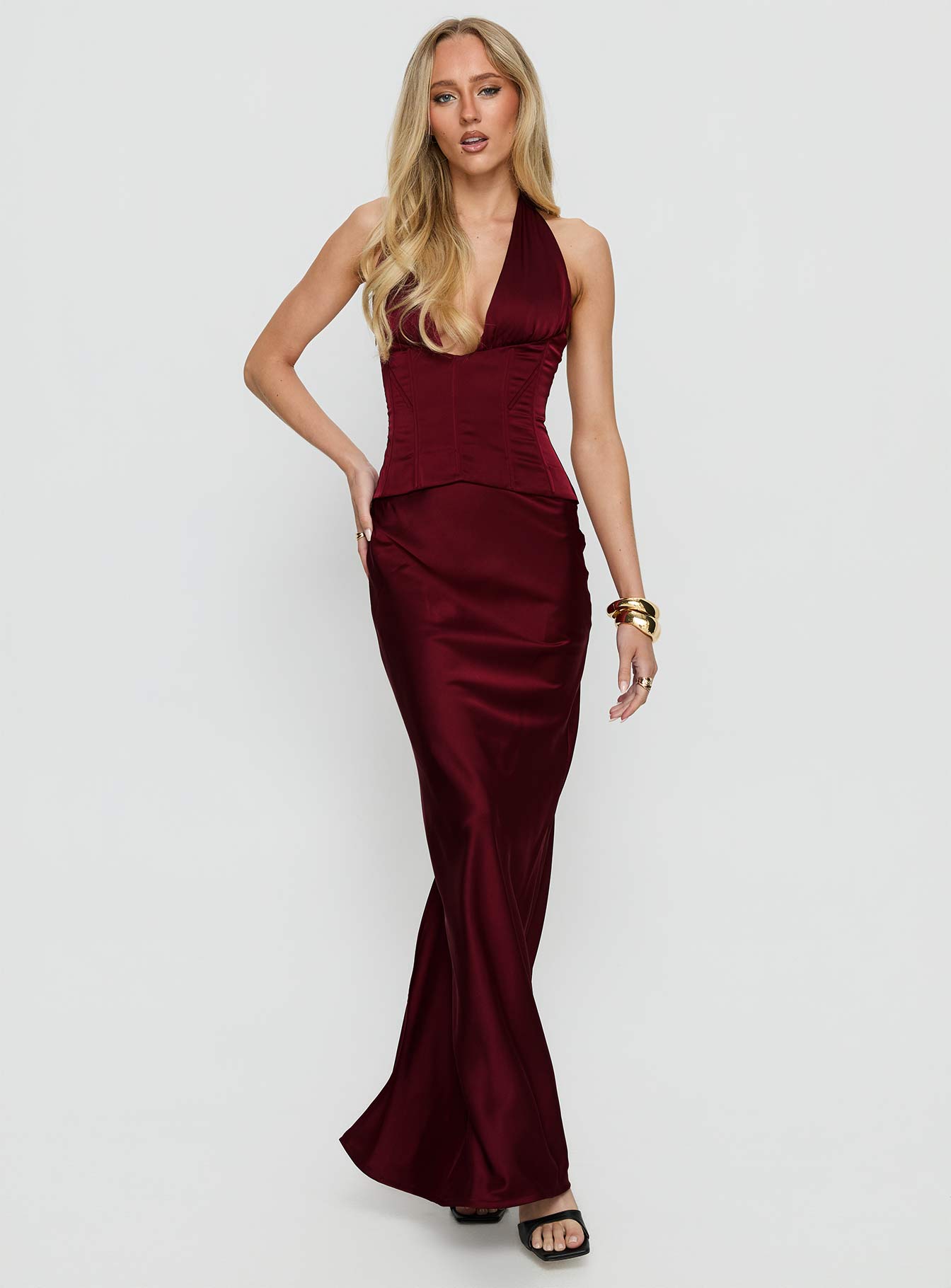 In A Trance Halter Corset Maxi Dress Red - Image 3