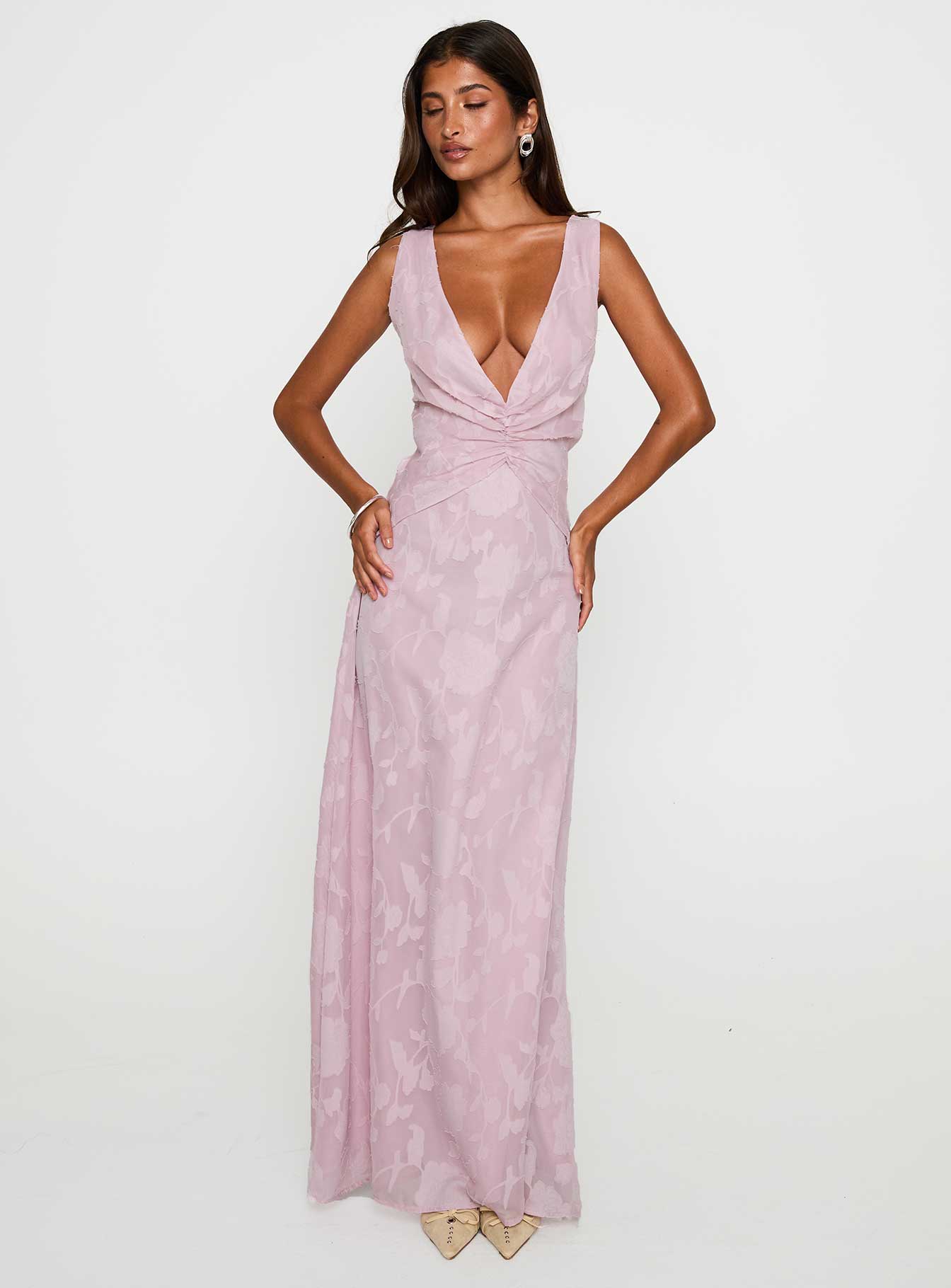Frederica Plunge Burnout Maxi Dress Mauve - Image 3