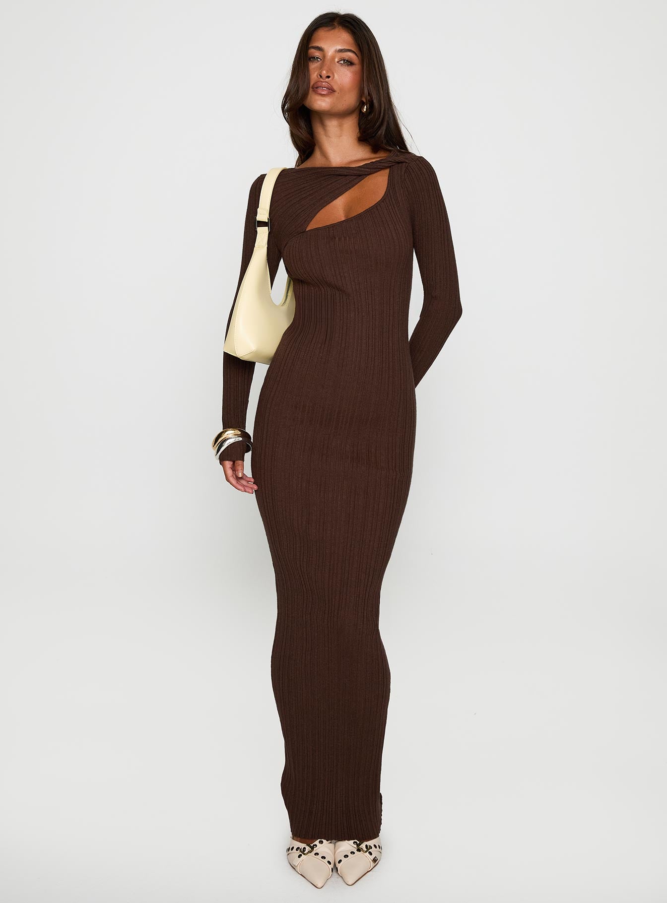 Gyselle Long Sleeve Maxi Dress Brown - Image 2