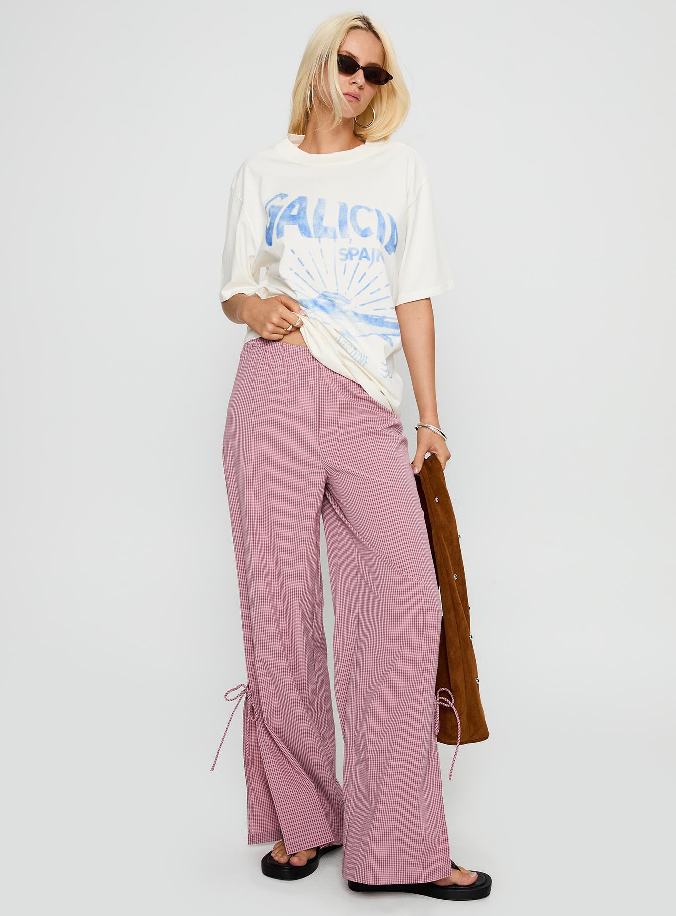 Jinxie Tie Side Pants Pink Gingham - Image 3