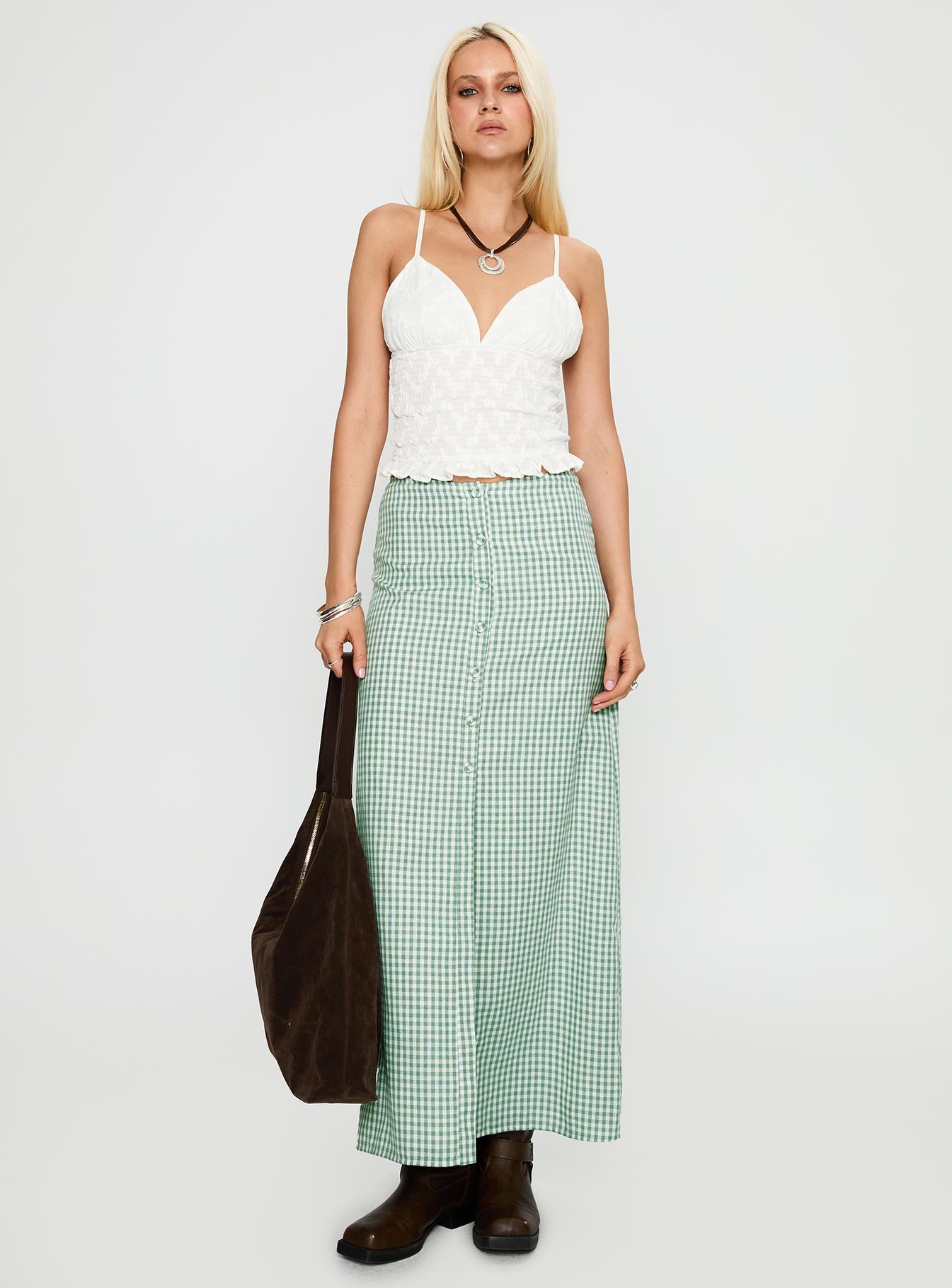 Macadamia Maxi Skirt Green / White - Image 3
