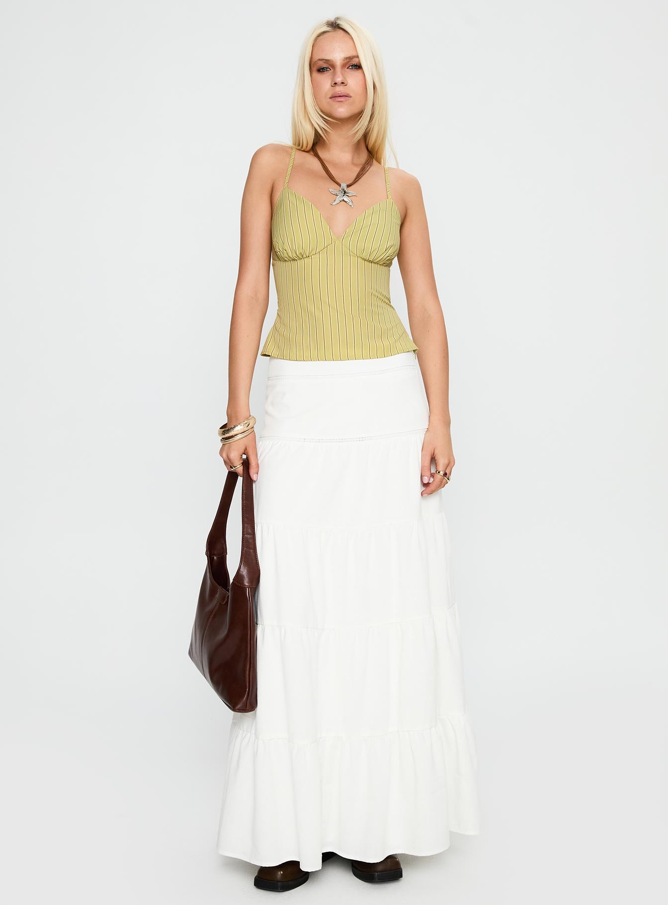 Snowy River Tiered Maxi Skirt White - Image 3