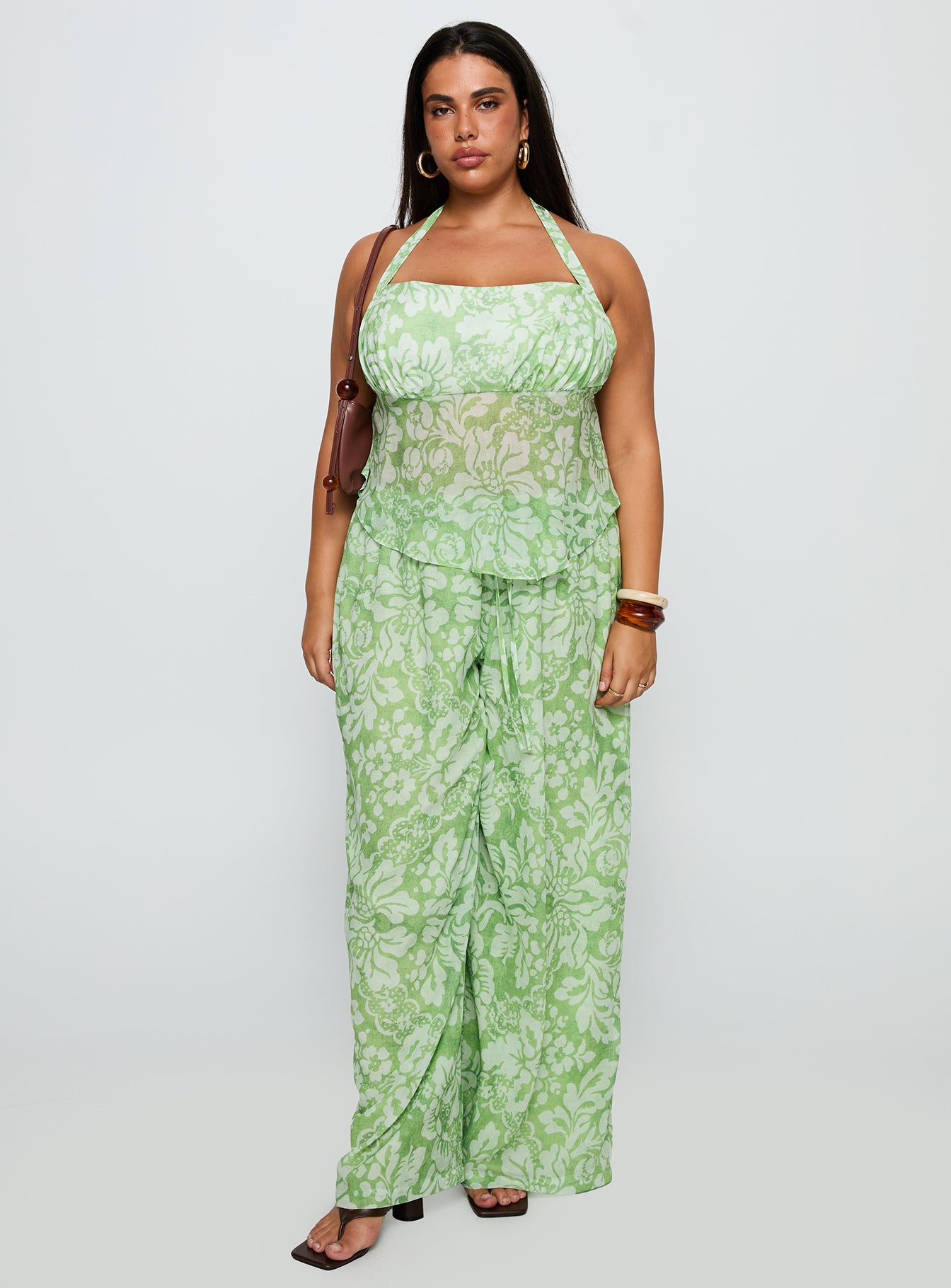 Finesse Halter Top Green Floral Curve - Image 3