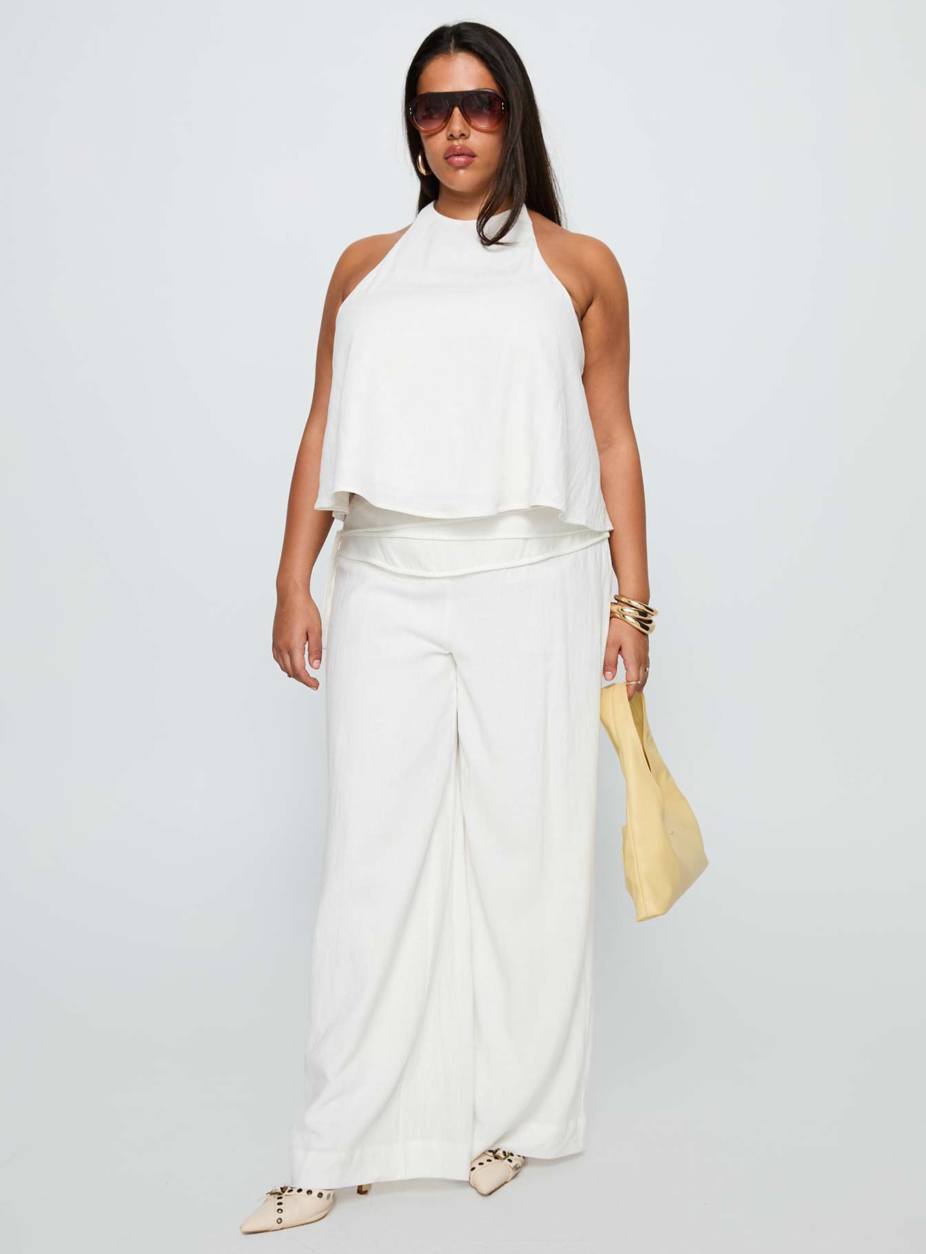 Silver Moon Linen Blend Tie Pants White Curve - Image 3