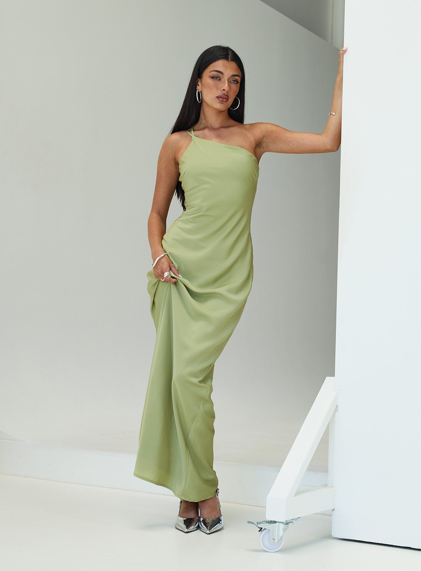 Nehemiah One Shoulder Maxi Dress Green - Image 2