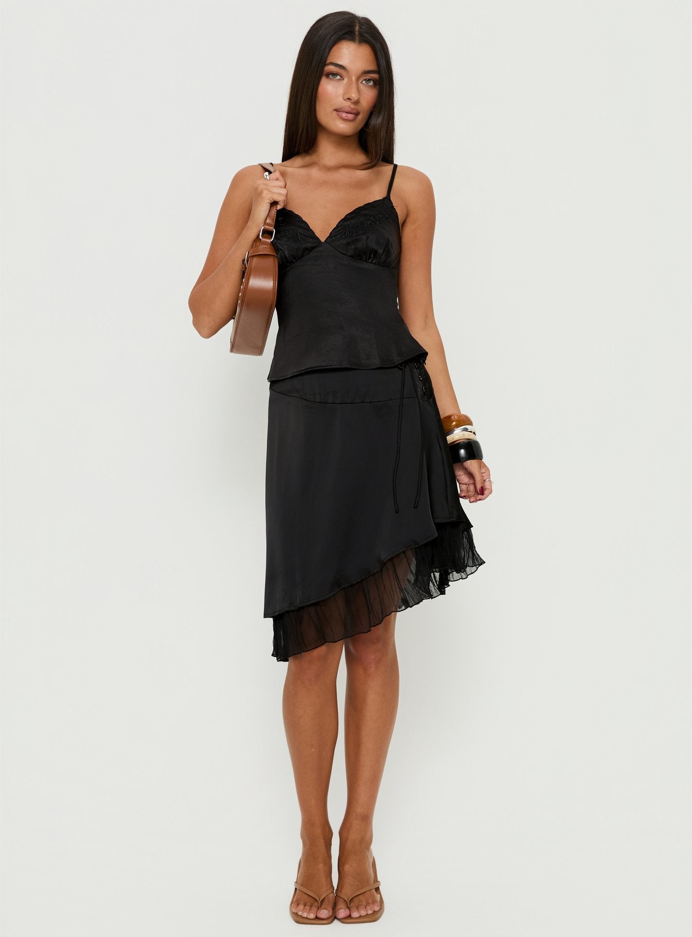 Aruba Satin Embroidered Cami Top Black - Image 3