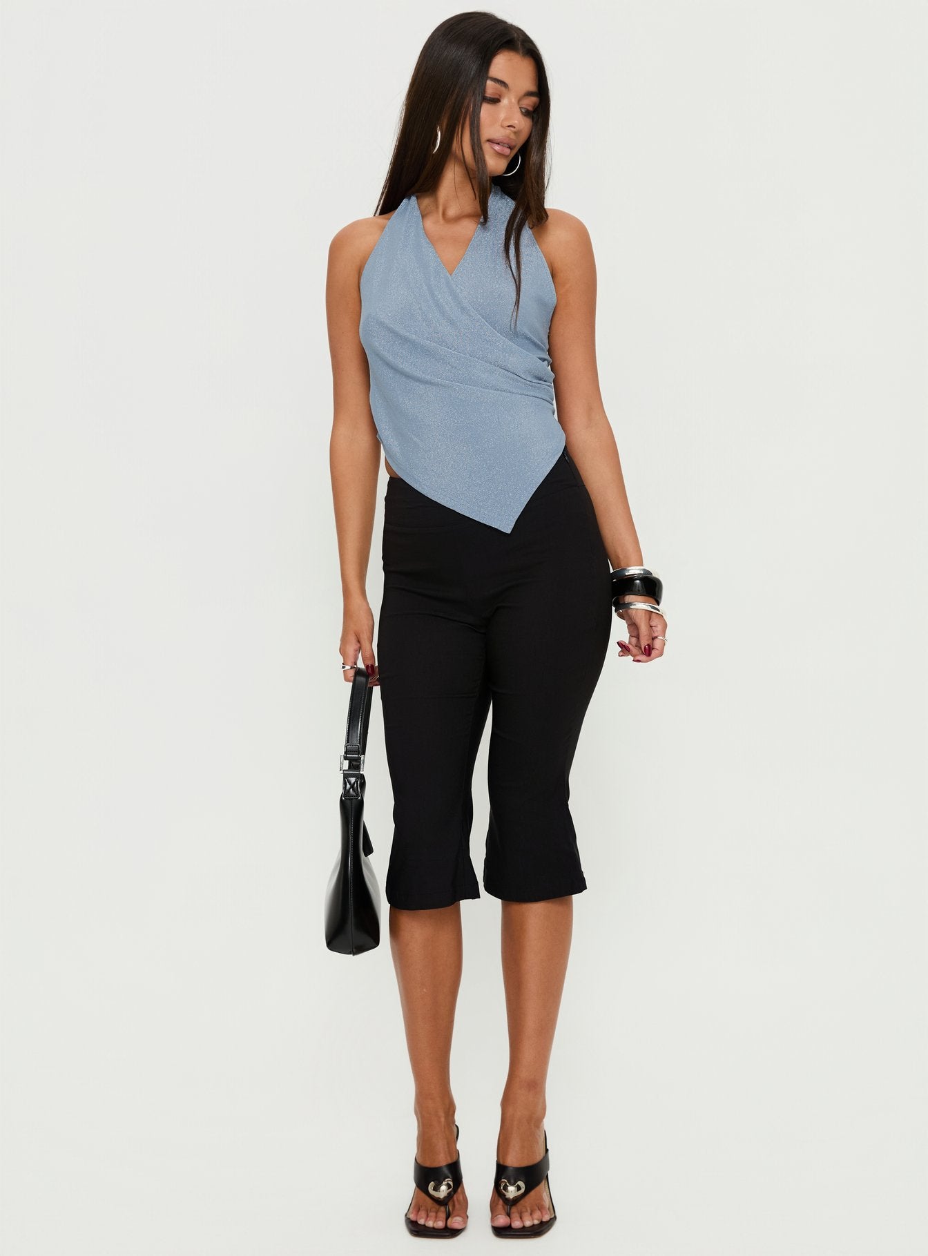 Lillyan Cross Front Backless Top Blue Shimmer - Image 2