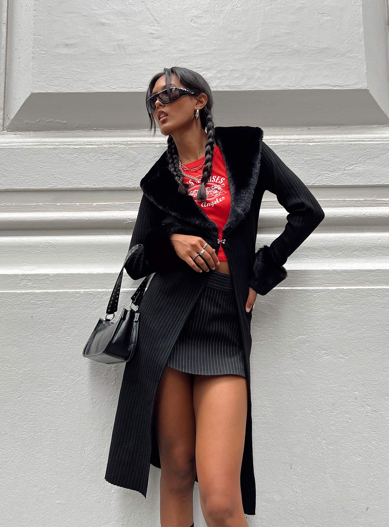 Daru Faux Fur Cardigan Black - Image 8