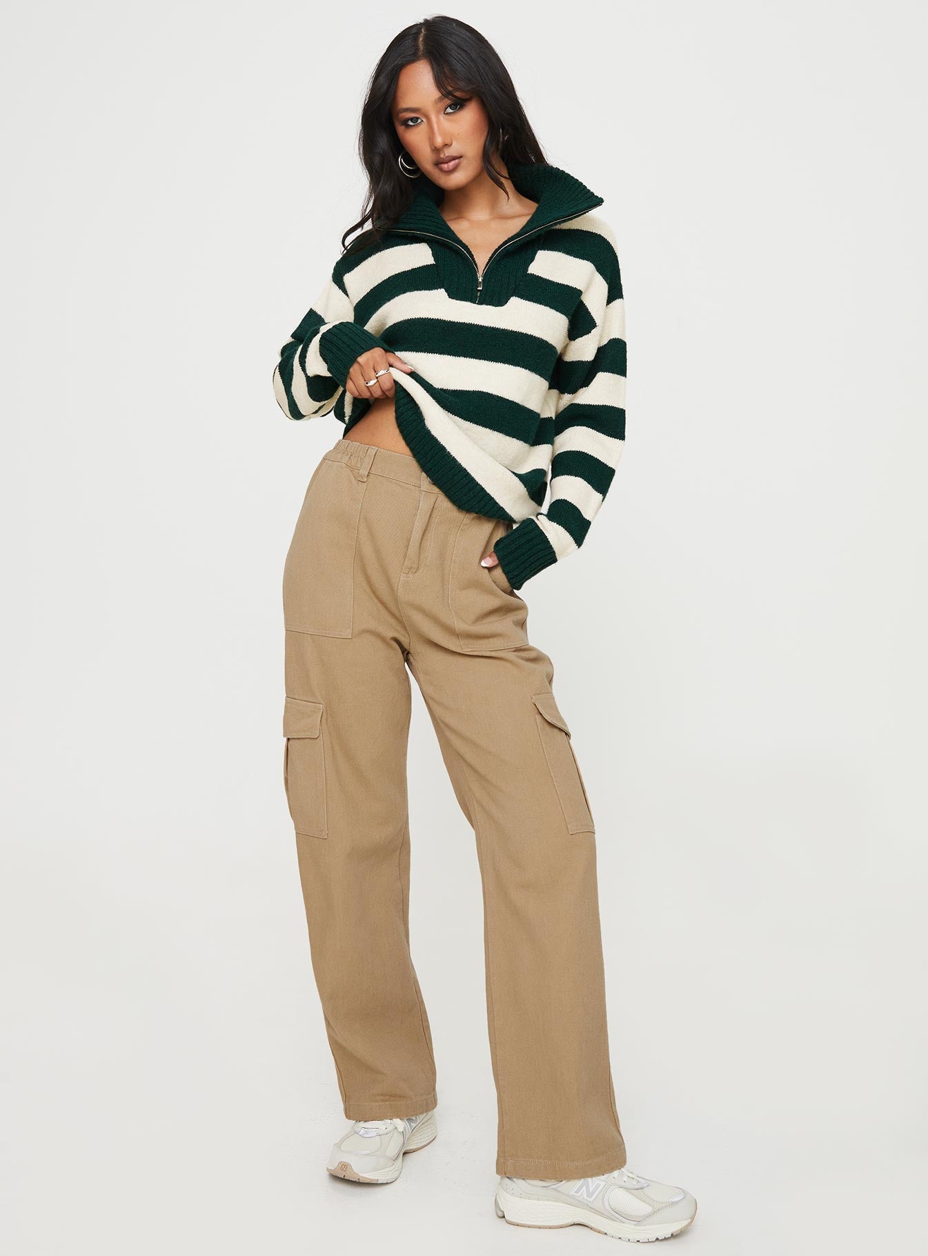 Neena Quarter Zip Sweater Green / Cream - Image 3