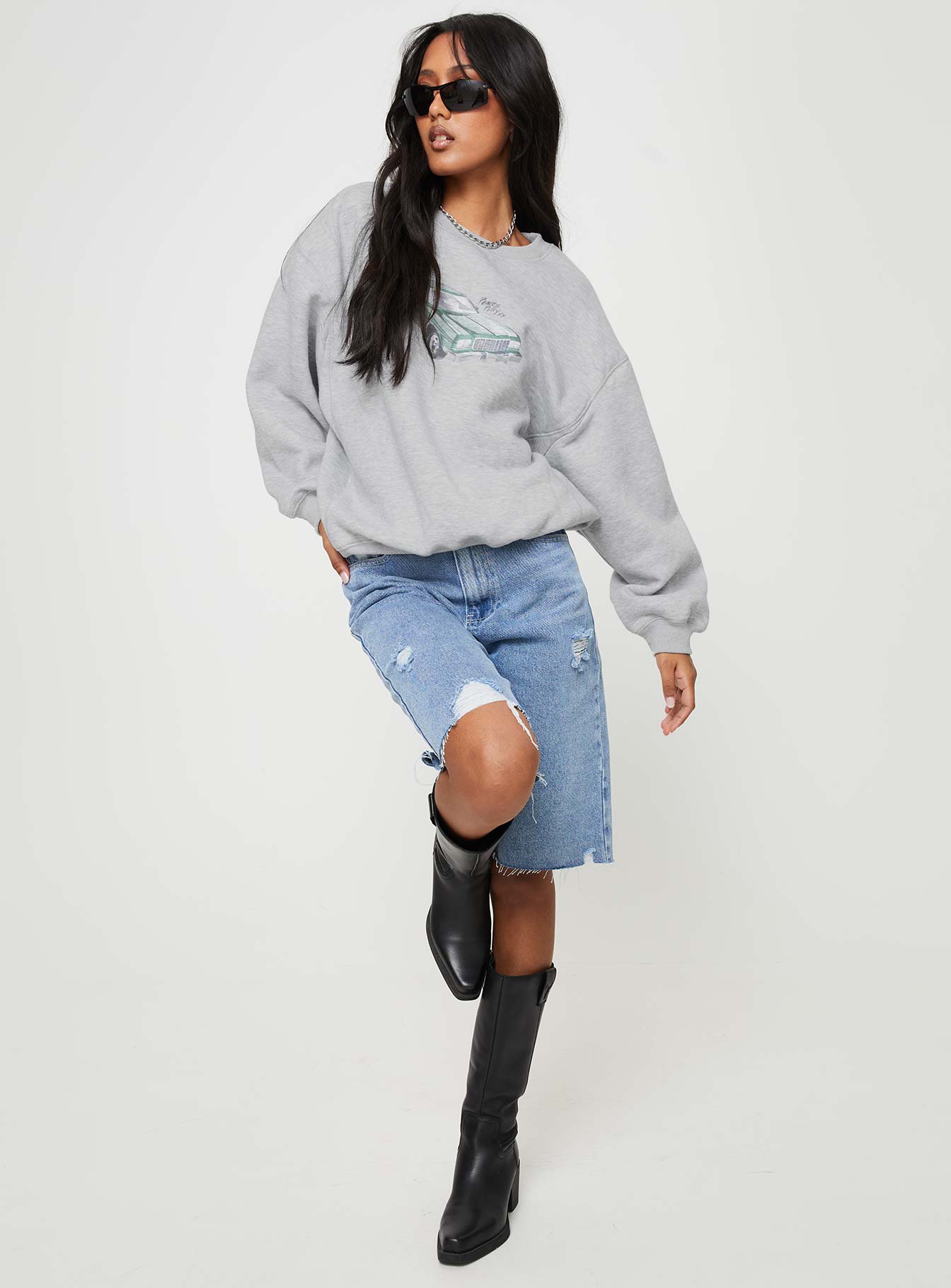 Retro Car Crew Neck Sweatshirt Grey Marle - Image 3