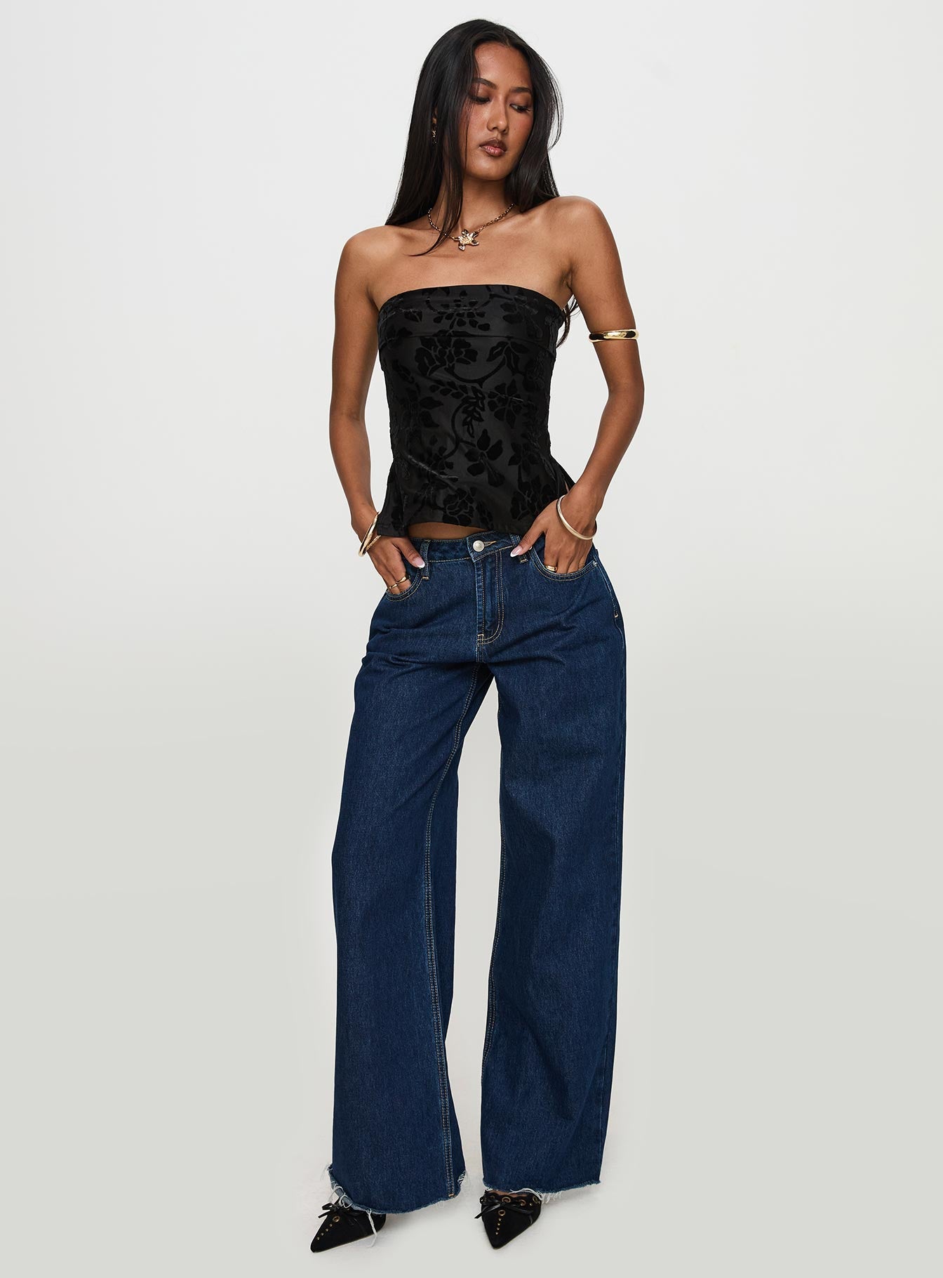 Attlee Strapless Top Black Floral - Image 2