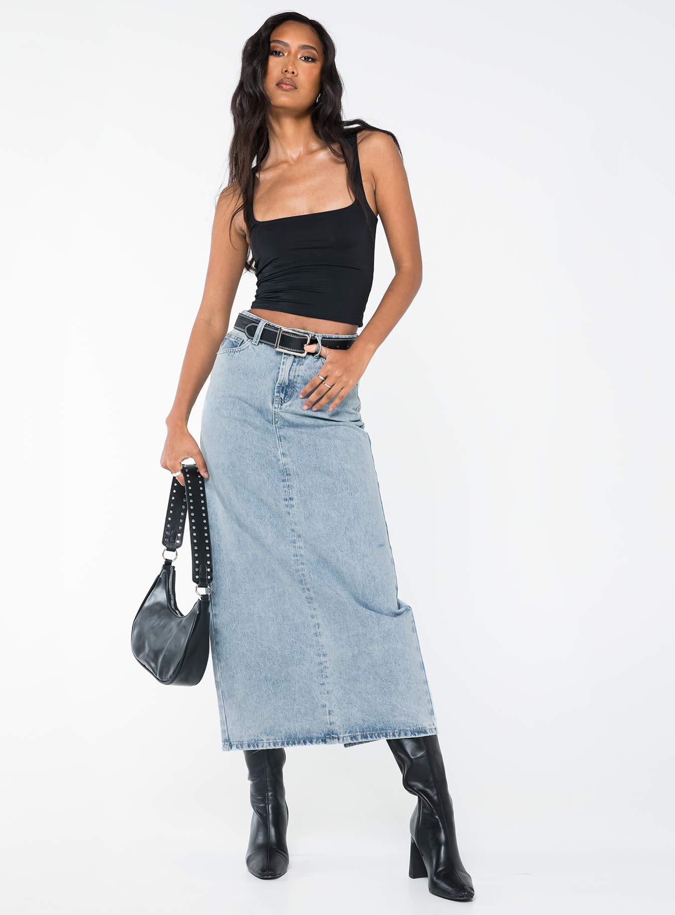 Whessler Split Back Denim Midi Skirt Angel Blue - Image 4