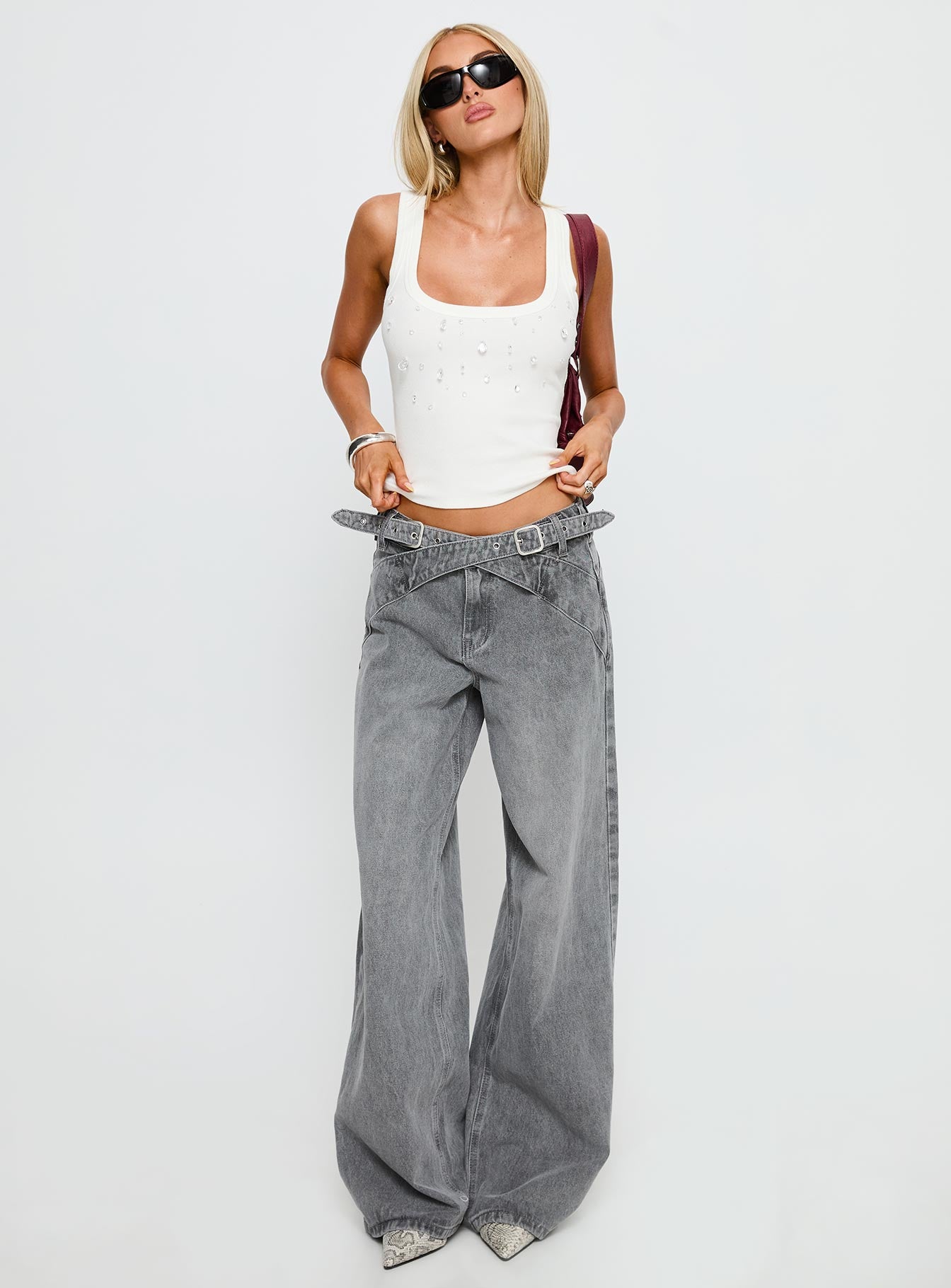 Diviana Droplet Rib Tank Top White - Image 3