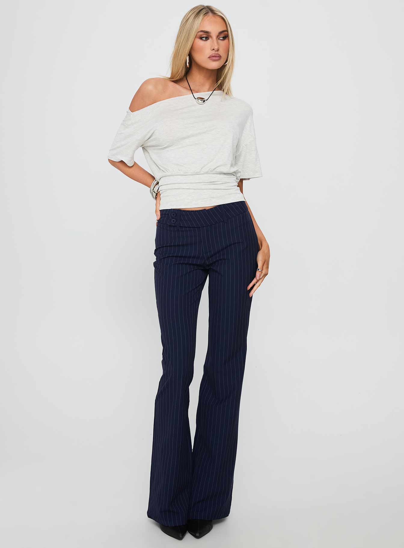 Kinkirk Flared Pants Navy Pinstripe - Image 3