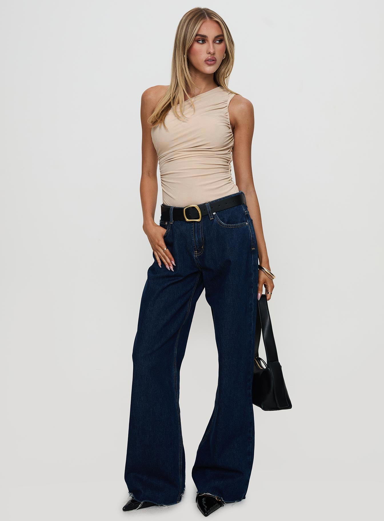 Heston Asymmetrical Ruched Bodysuit Beige - Image 3