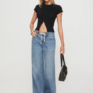 Mellowed Out Low Rise Straight Leg Jeans Mid Blue