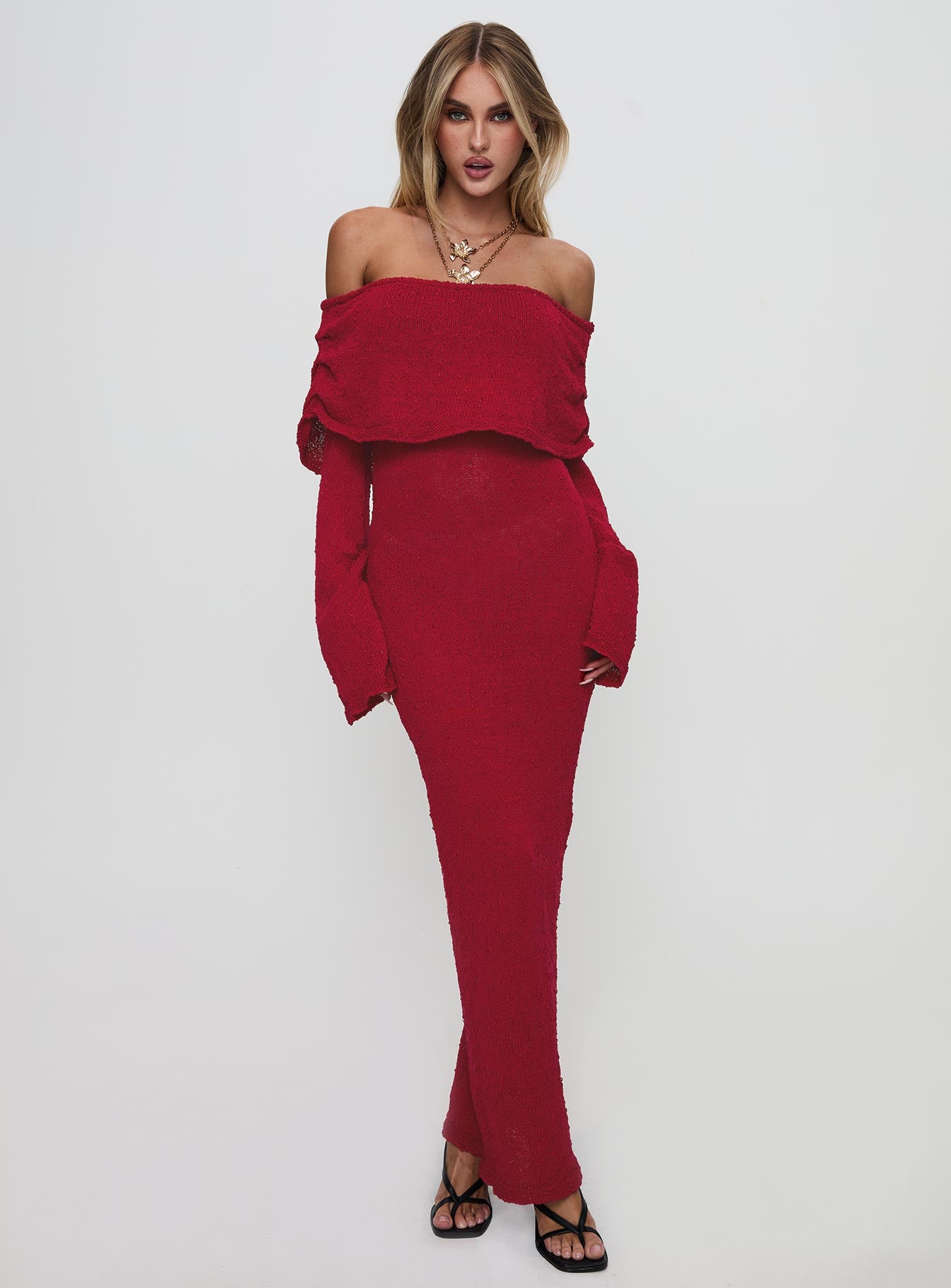 Aleyah Long Sleeve Maxi Dress Burgundy - Image 3