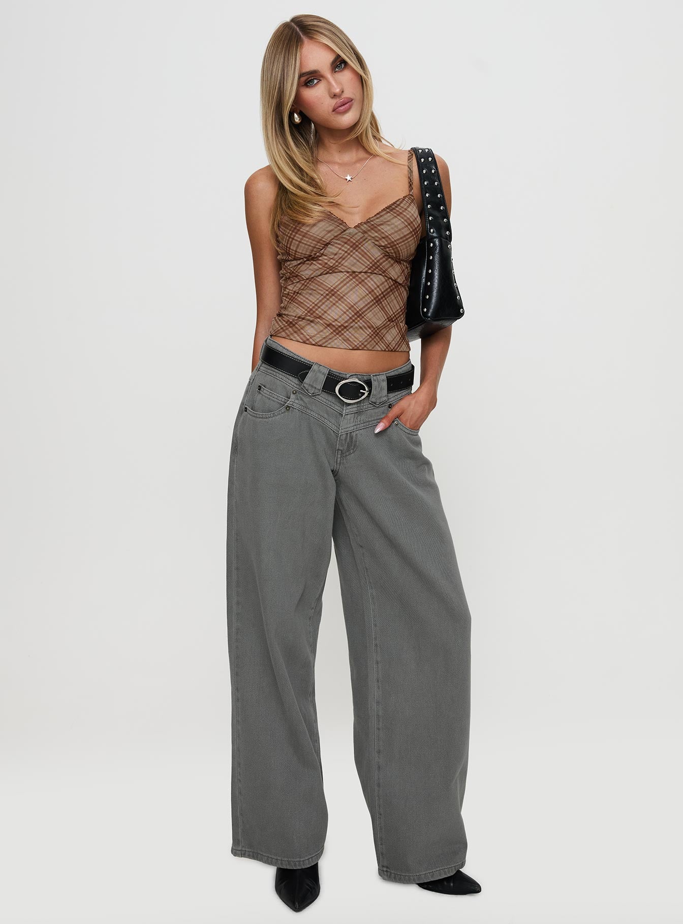 West Side Mid Rise Wide Leg Jeans Grey Wash - Image 7