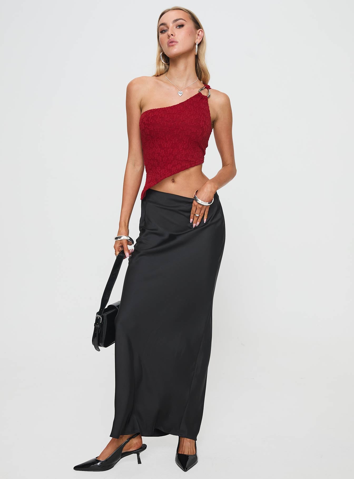 Toomba One Shoulder Top Blurred Lace Red - Image 2
