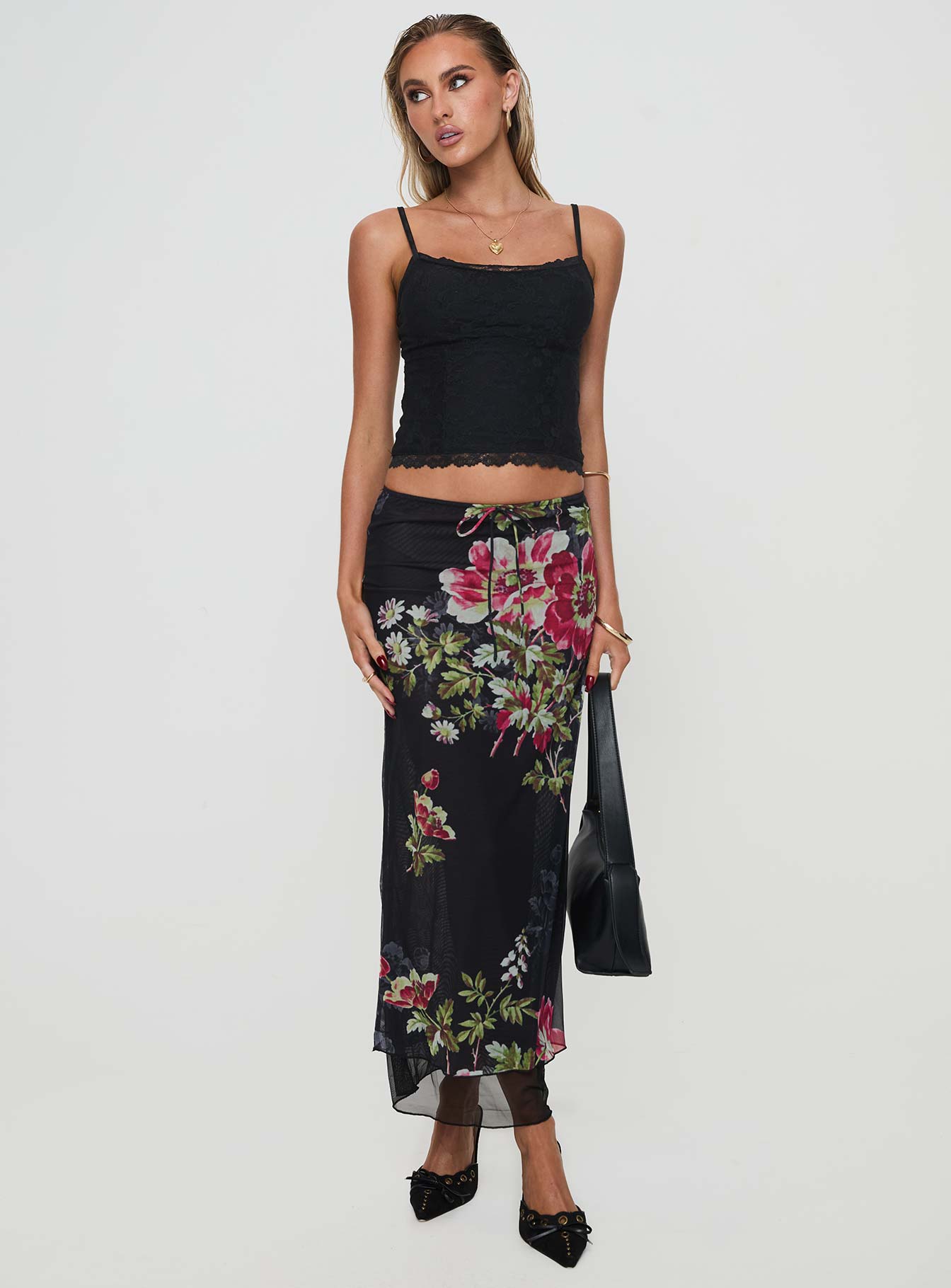 Paganio Maxi Skirt Black Floral - Image 3