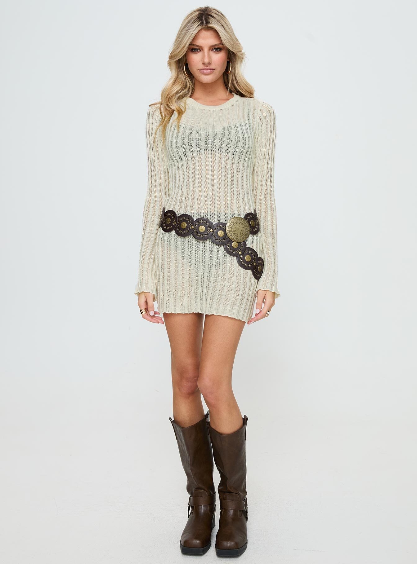 Primmie Long Sleeve Mini Dress Cream - Image 3