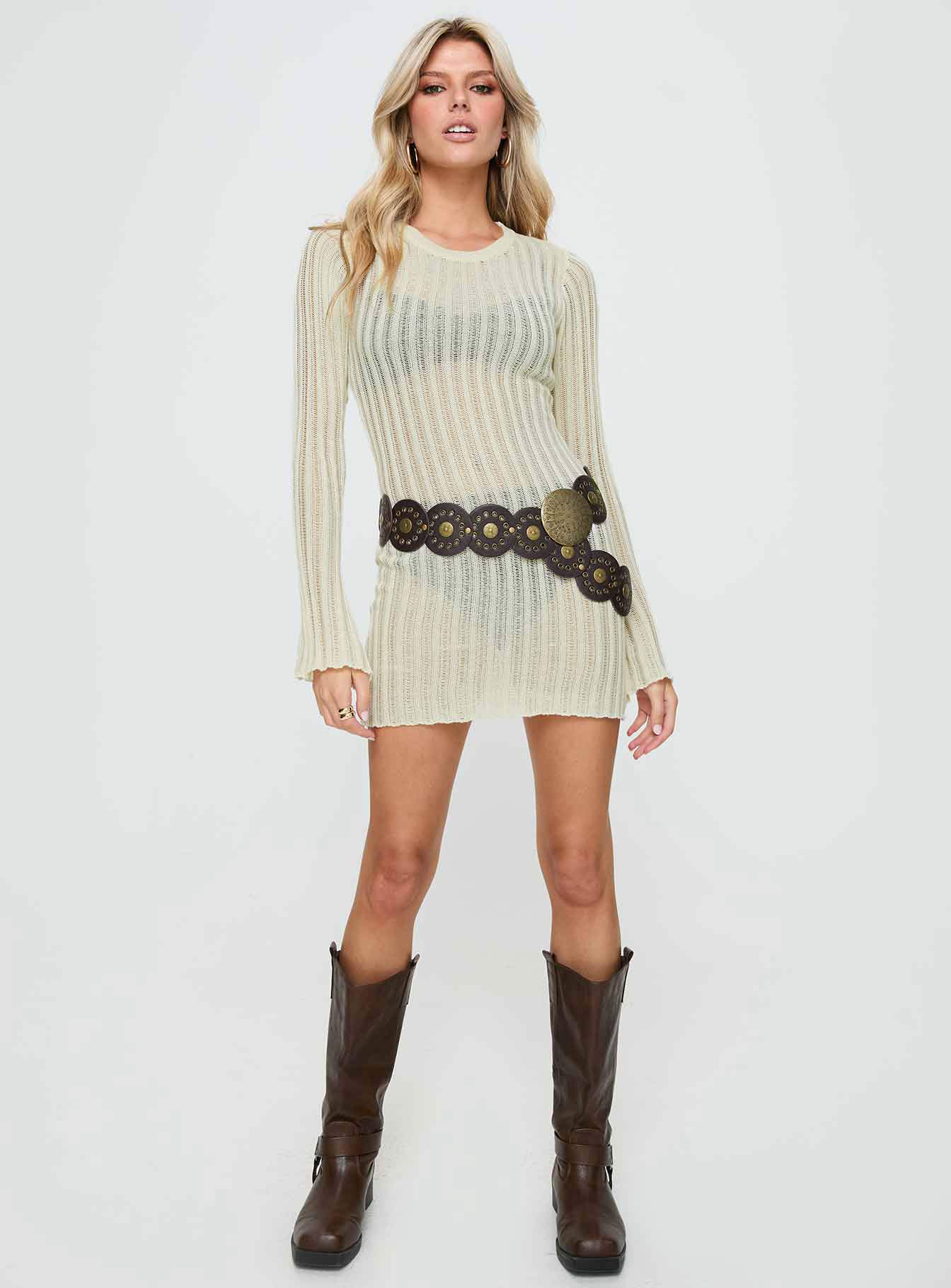 Primmie Long Sleeve Mini Dress Cream - Image 4