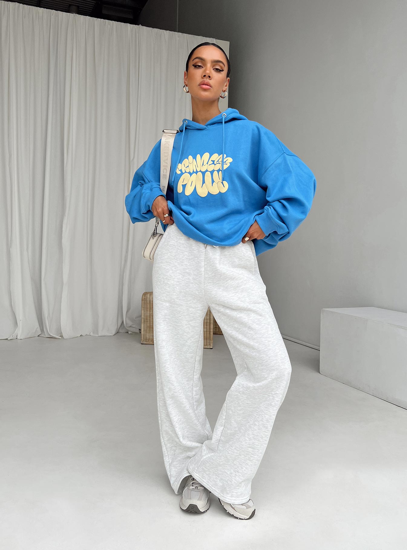 Princess Polly Hooded Sweatshirt Bubble Text Blue / Yellow - Image 2