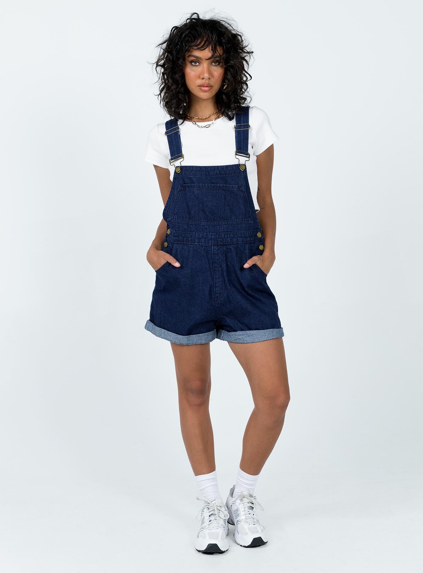 Kacey Short Overalls Dark Wash Denim - Image 2