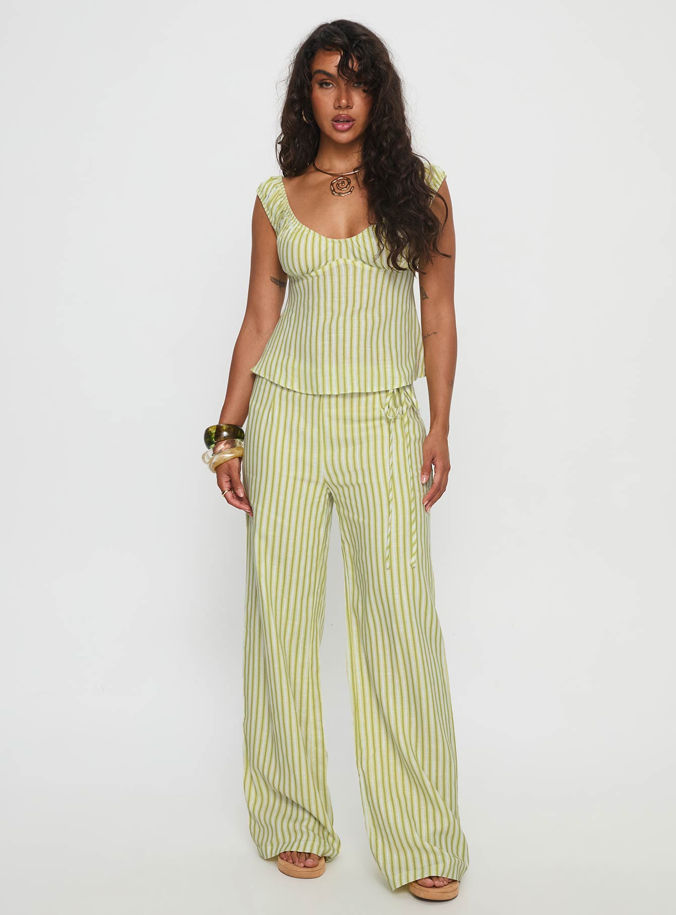 With Pleasure Tie Side Pant Green / Blue Stripe - Image 3