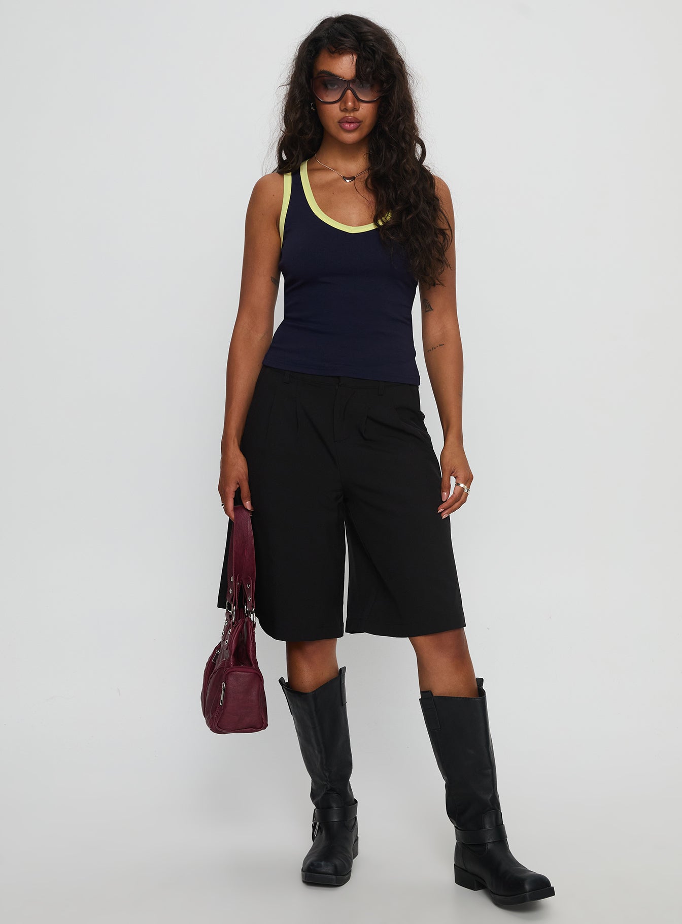 Elionne V Neck Contrast Top Navy / Yellow - Image 3