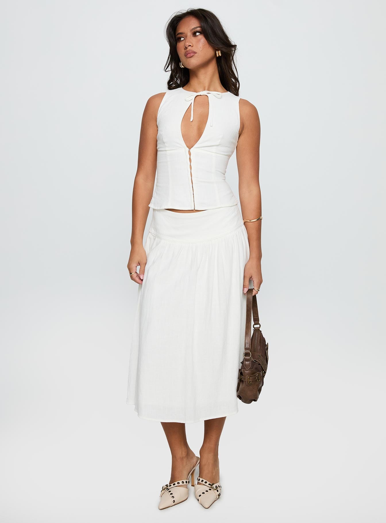 Heart Of Gold Linen Blend Midi Skirt White - Image 3