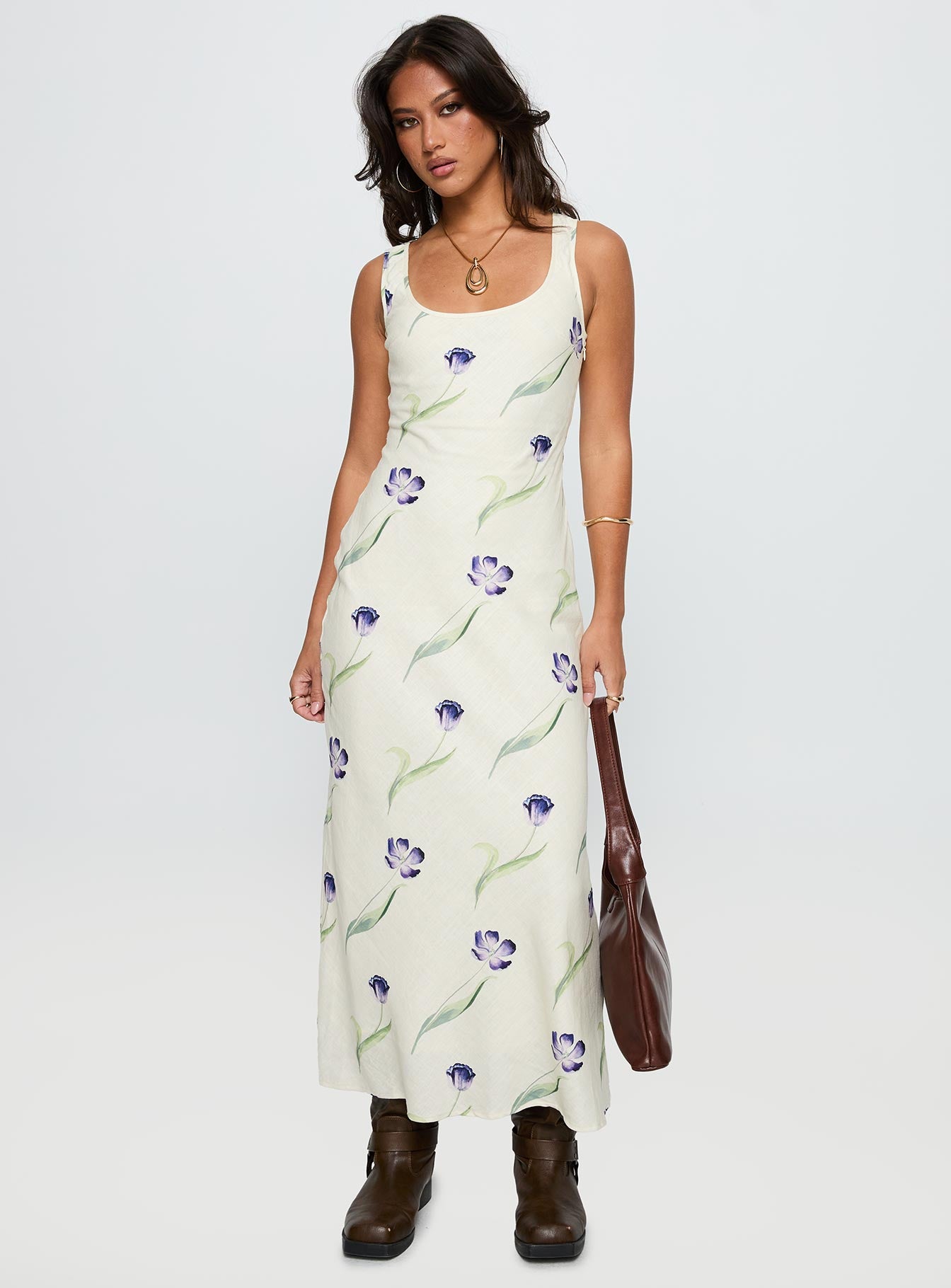Jessabelle Linen Blend Midi Dress Cream Floral - Image 3