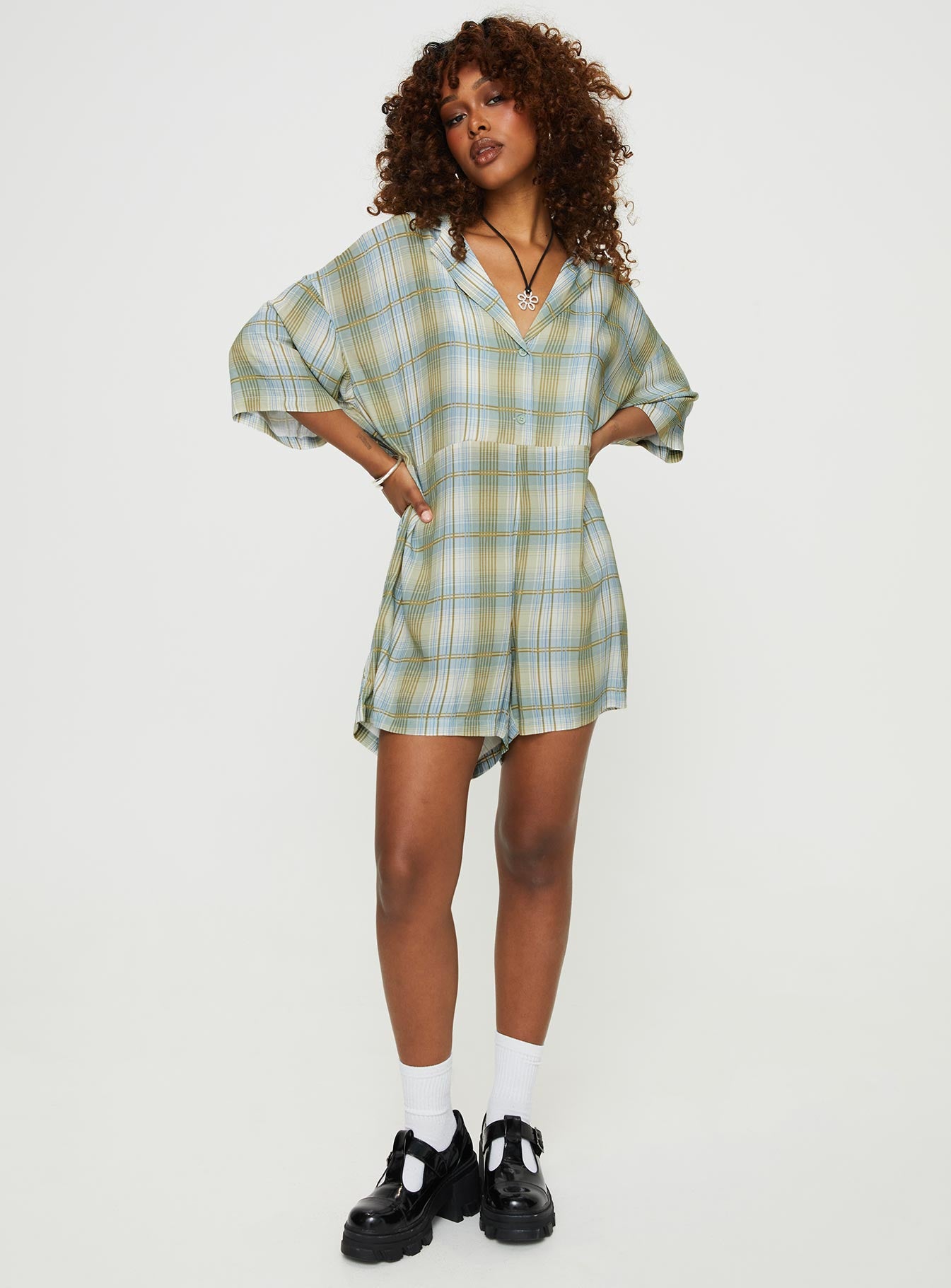 Caraliia Romper Green/Blue Check - Image 3