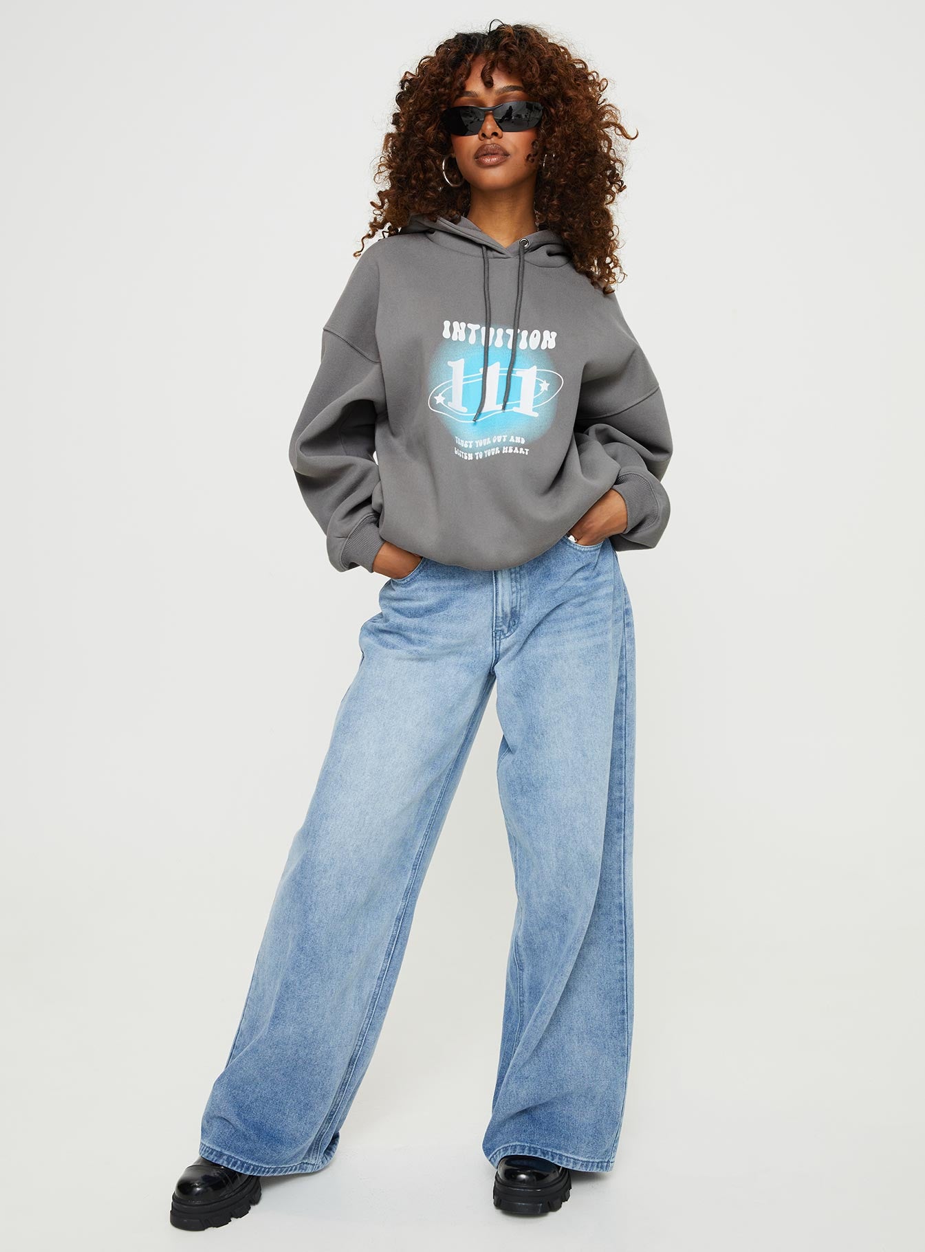 Intuition Hooded Sweatshirt Bubble Text Charcoal - Image 4