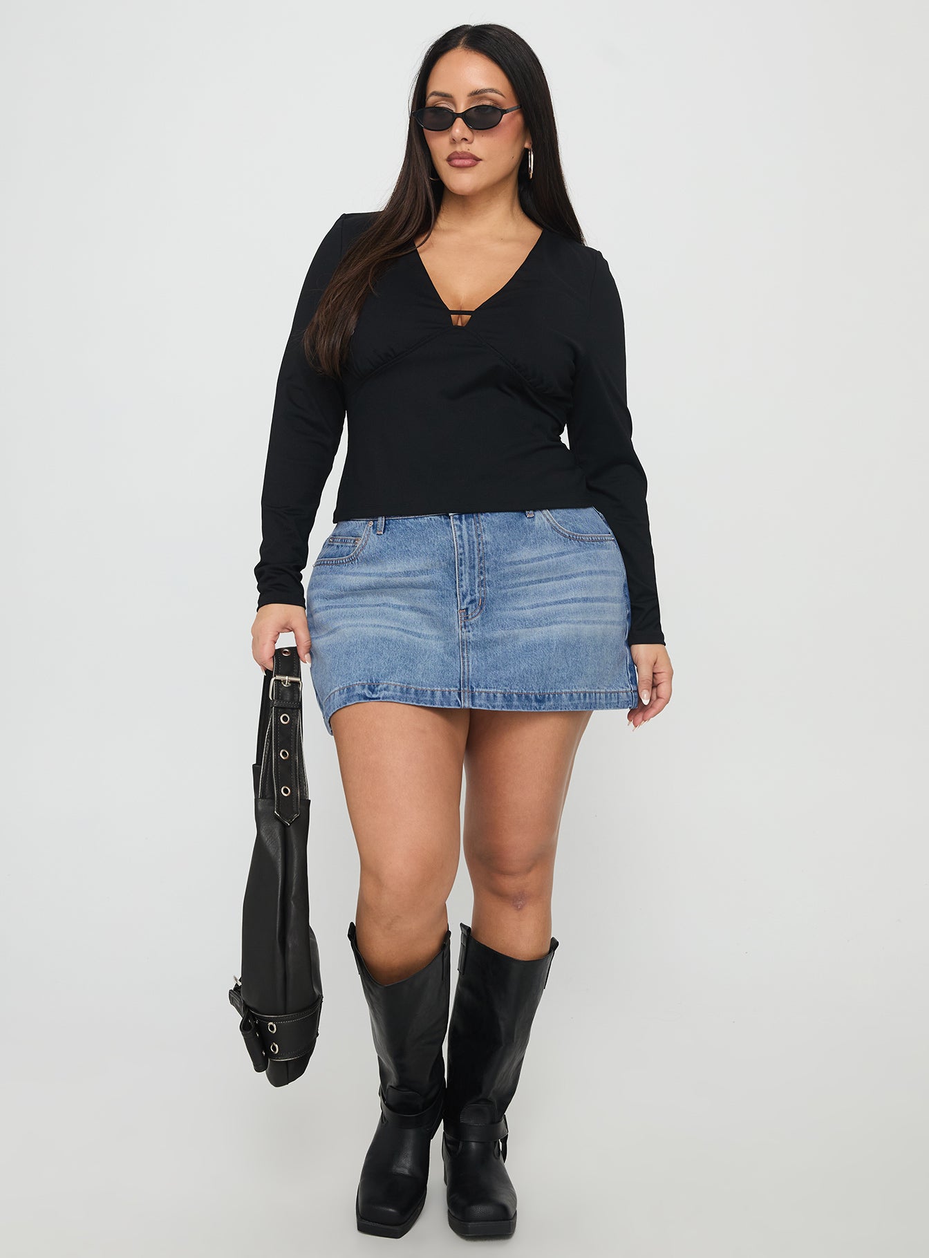 Fossils Denim Mini Skirt Blue Curve - Image 2