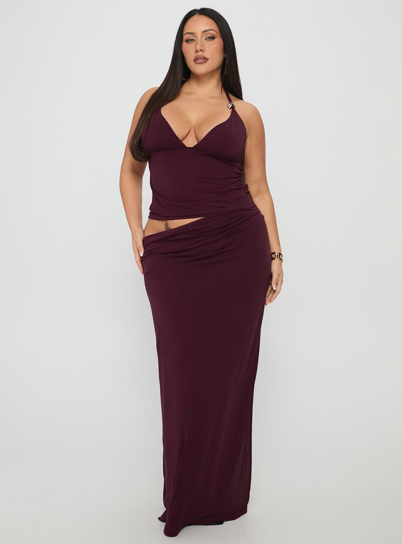Imeraldia Hardware Halter Maxi Dress Currant Curve - Image 2