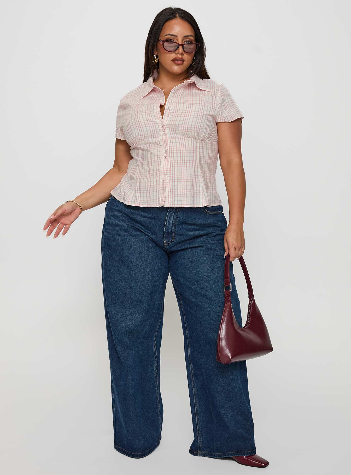 Cottesloe Blouse Top Pink Check Curve - Image 3